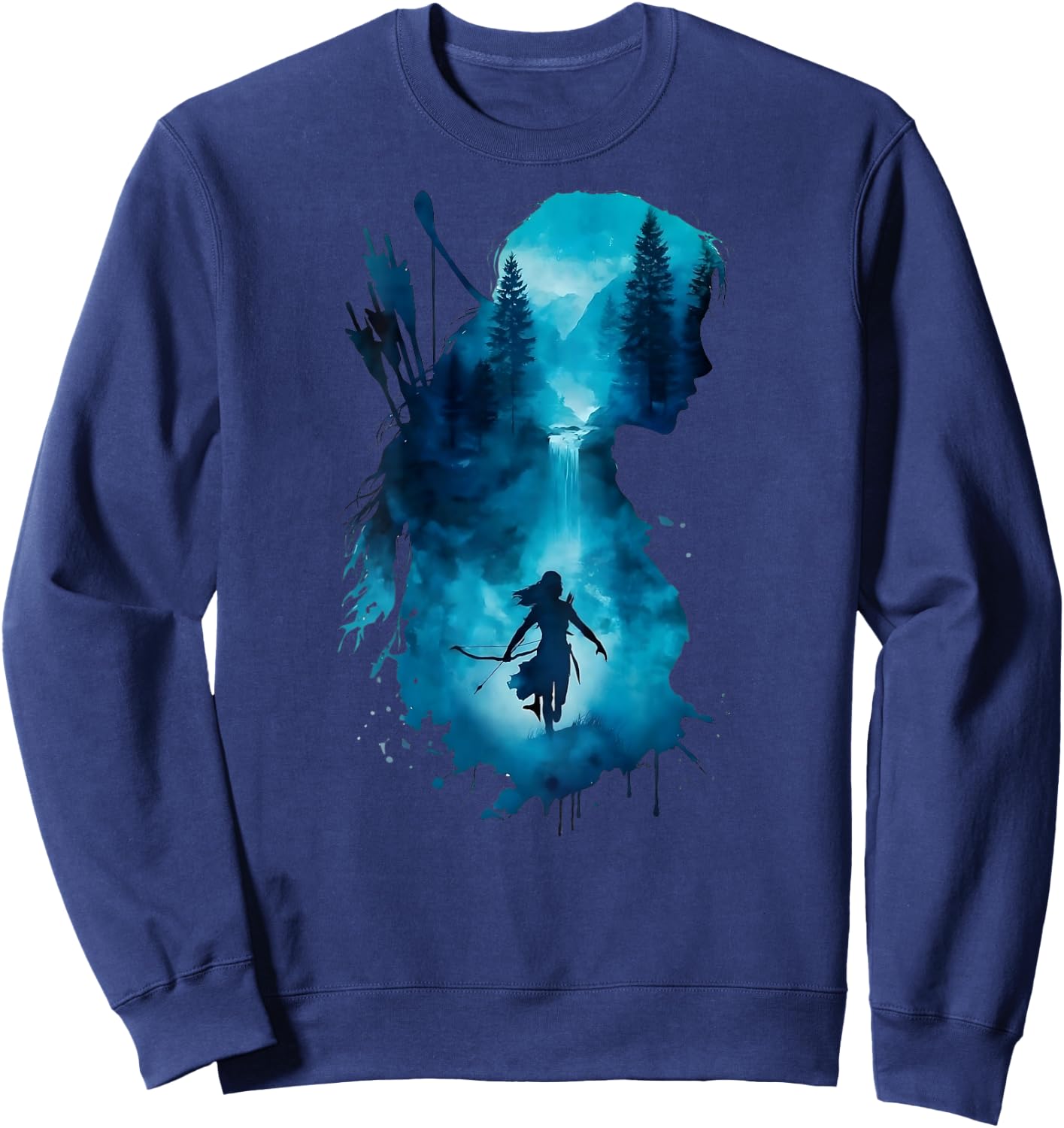Regenbogen Frau Aquarell Wald - Bogenschießen Natur Kunst Sweatshirt - Sweatshirt | Navy