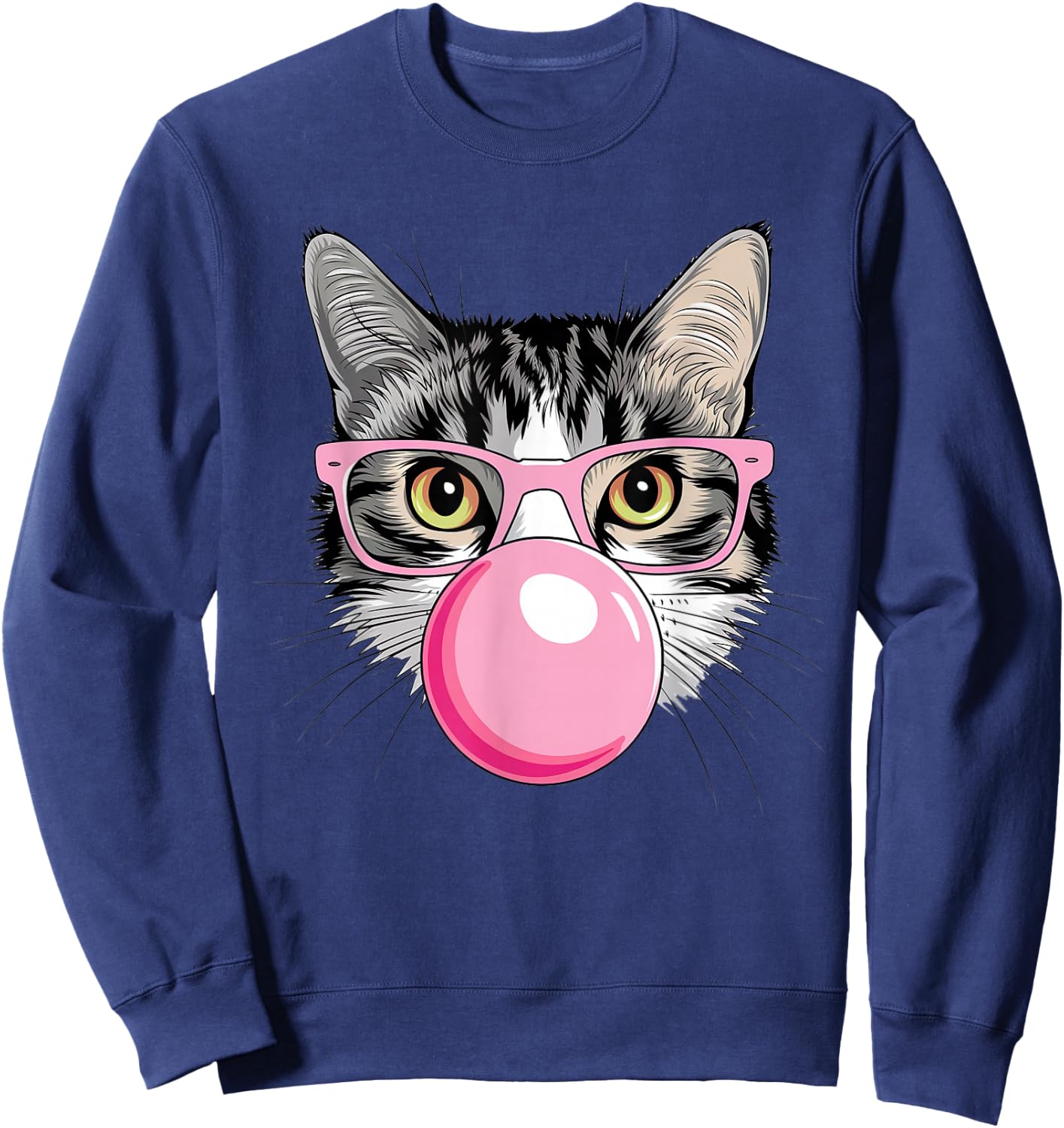 Funny Cat with Glasses Blowing Bubble Gum Sweatshirt - Sweatshirt | Navy