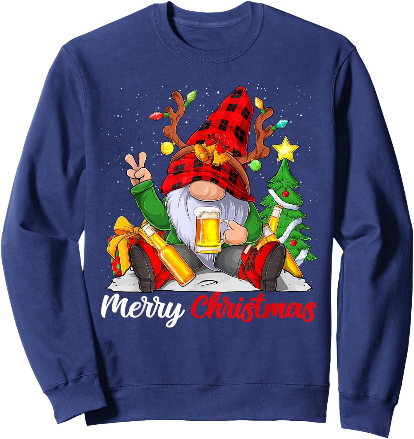 Funny Merry Christmas Beer Lover Men Women Gnome Lovers Sweatshirt - Sweatshirt | Navy
