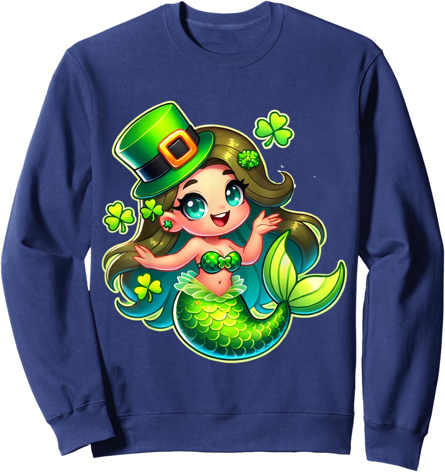 St. Patricks Day Mermaid Leprechaun Men Women Kids Sweatshirt - Sweatshirt | Navy