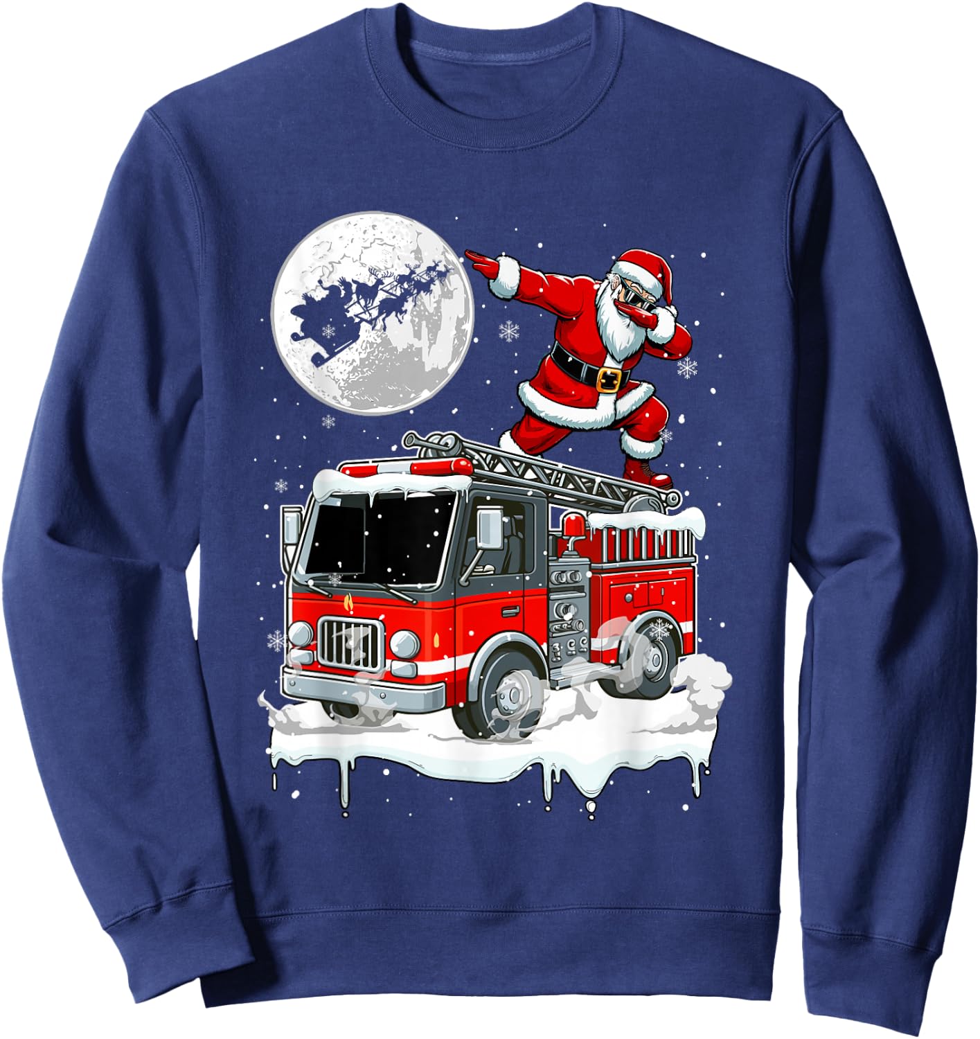 Santa Dabbing On Fire Truck Christmas Driver Lover Kids Sweatshirt - Sweatshirt | Navy