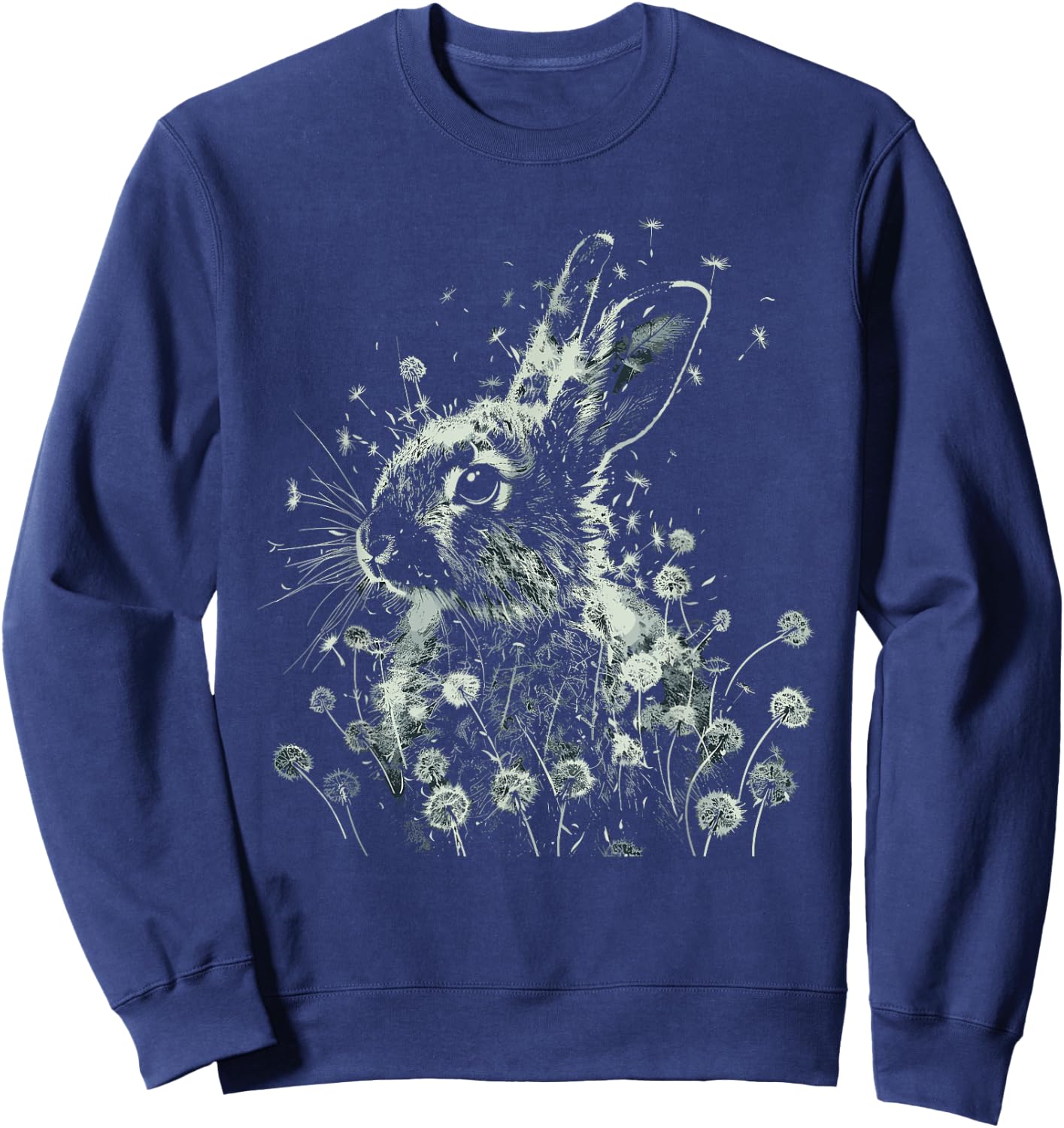 Rabbit Dandelion Wildlife Animal Bunny Nature Art Sweatshirt - Sweatshirt | Navy