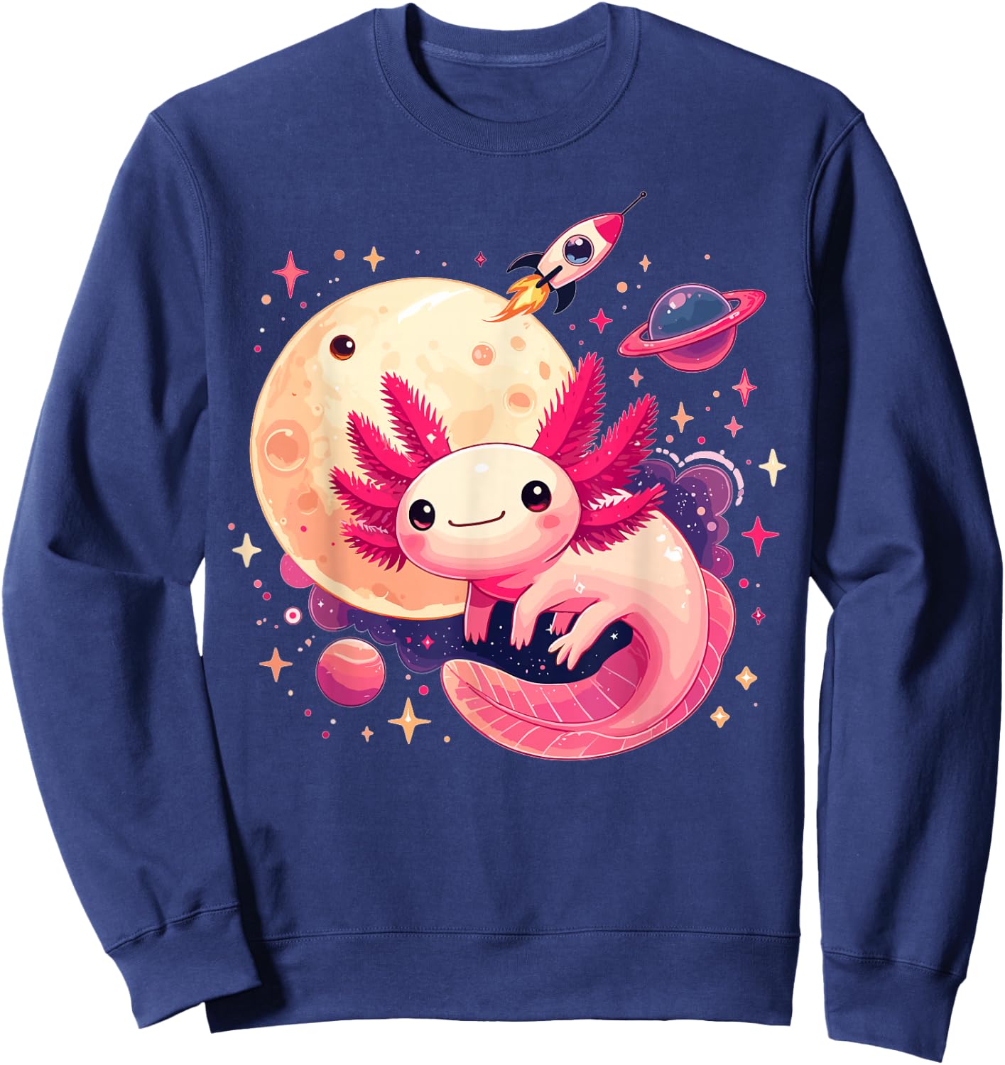 Cute Space Axolotl Kawaii Anime Pastel Goth Sweatshirt - Sweatshirt | Navy