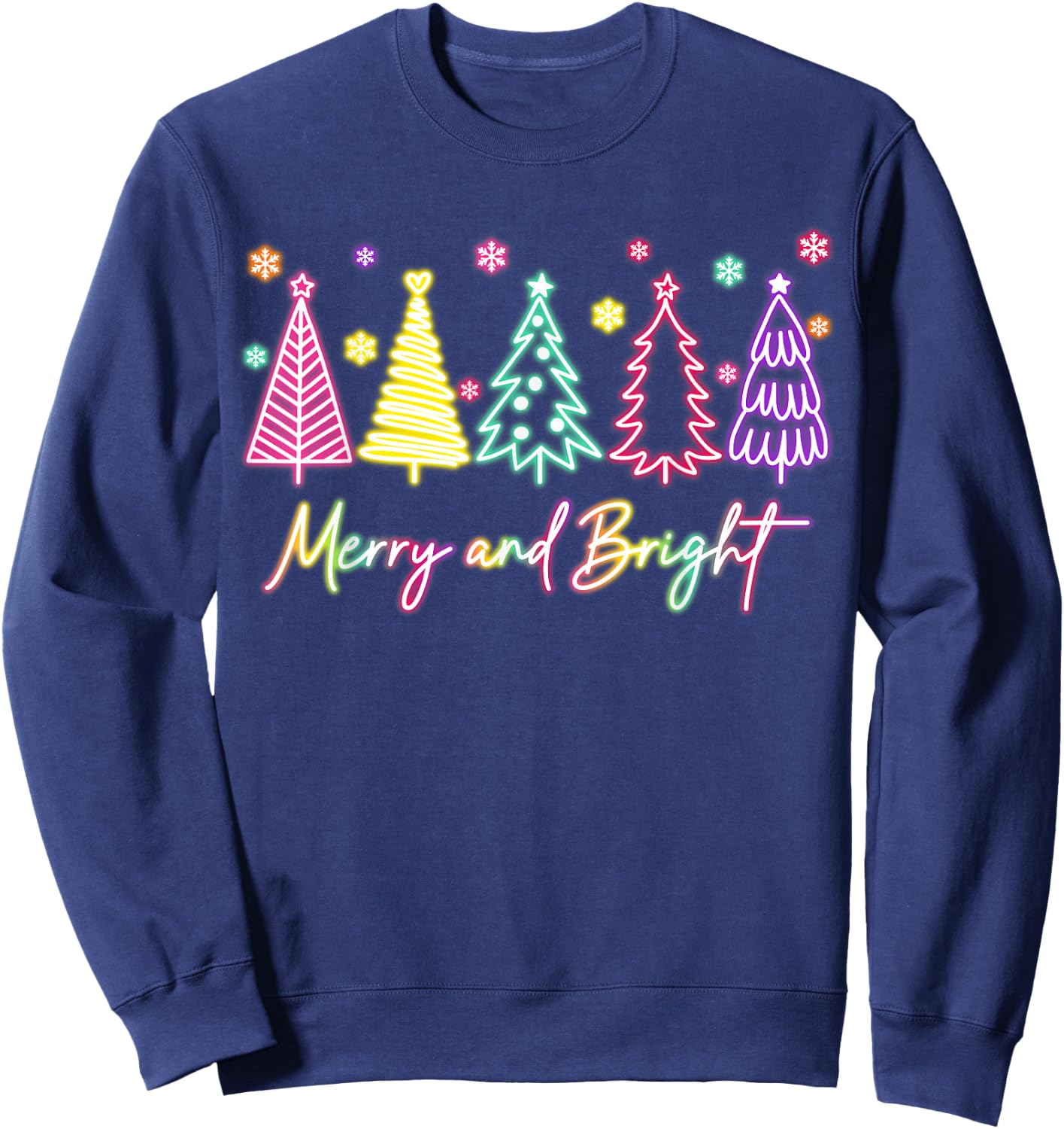 Merry Christmas Bright Christmas Tree Light Colorful Glowing Sweatshirt - Sweatshirt | Navy