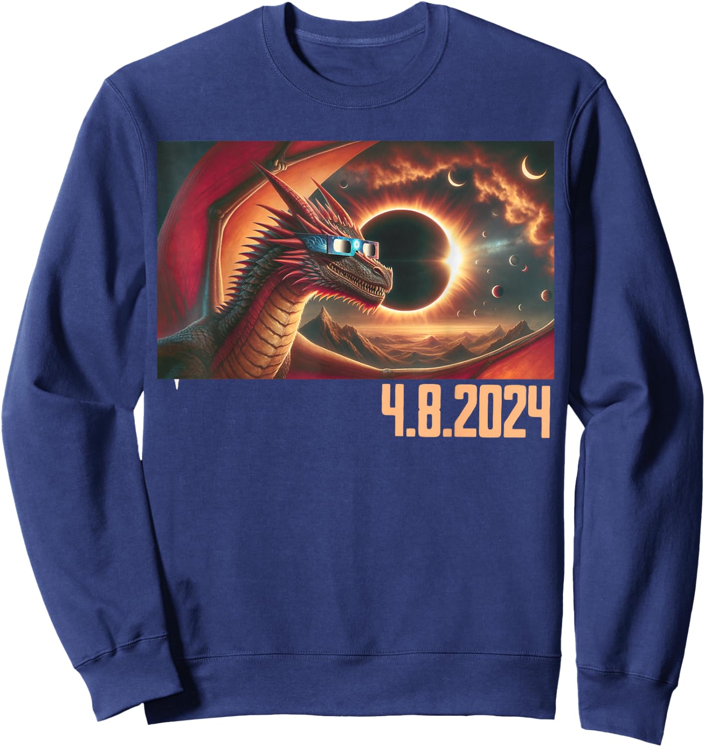Dragon Eclipse Watcher: Total Solar Eclipse 2024 Photography Sweatshirt - Sweatshirt | Navy