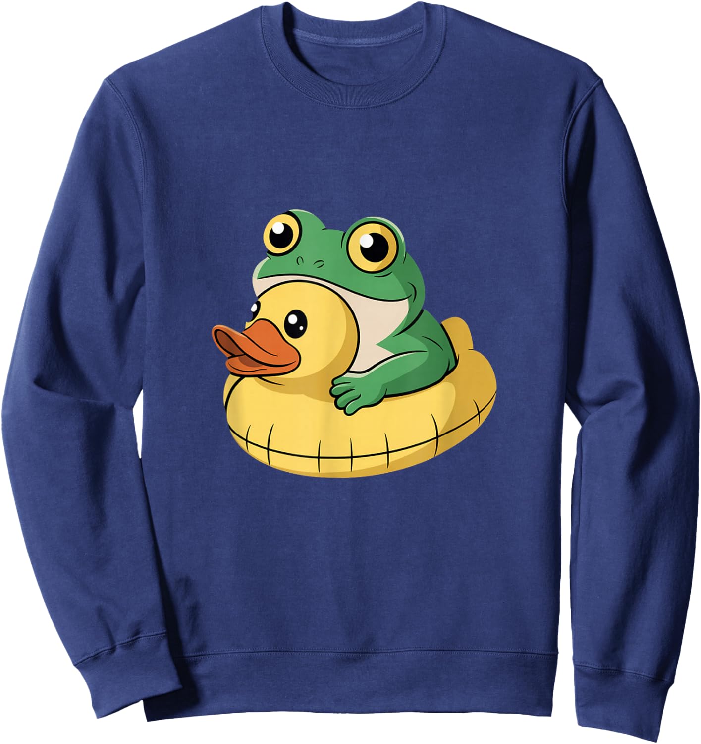 Frog with Duck Float Cute Vacation Beach Pool Humor Sweatshirt - Sweatshirt | Navy