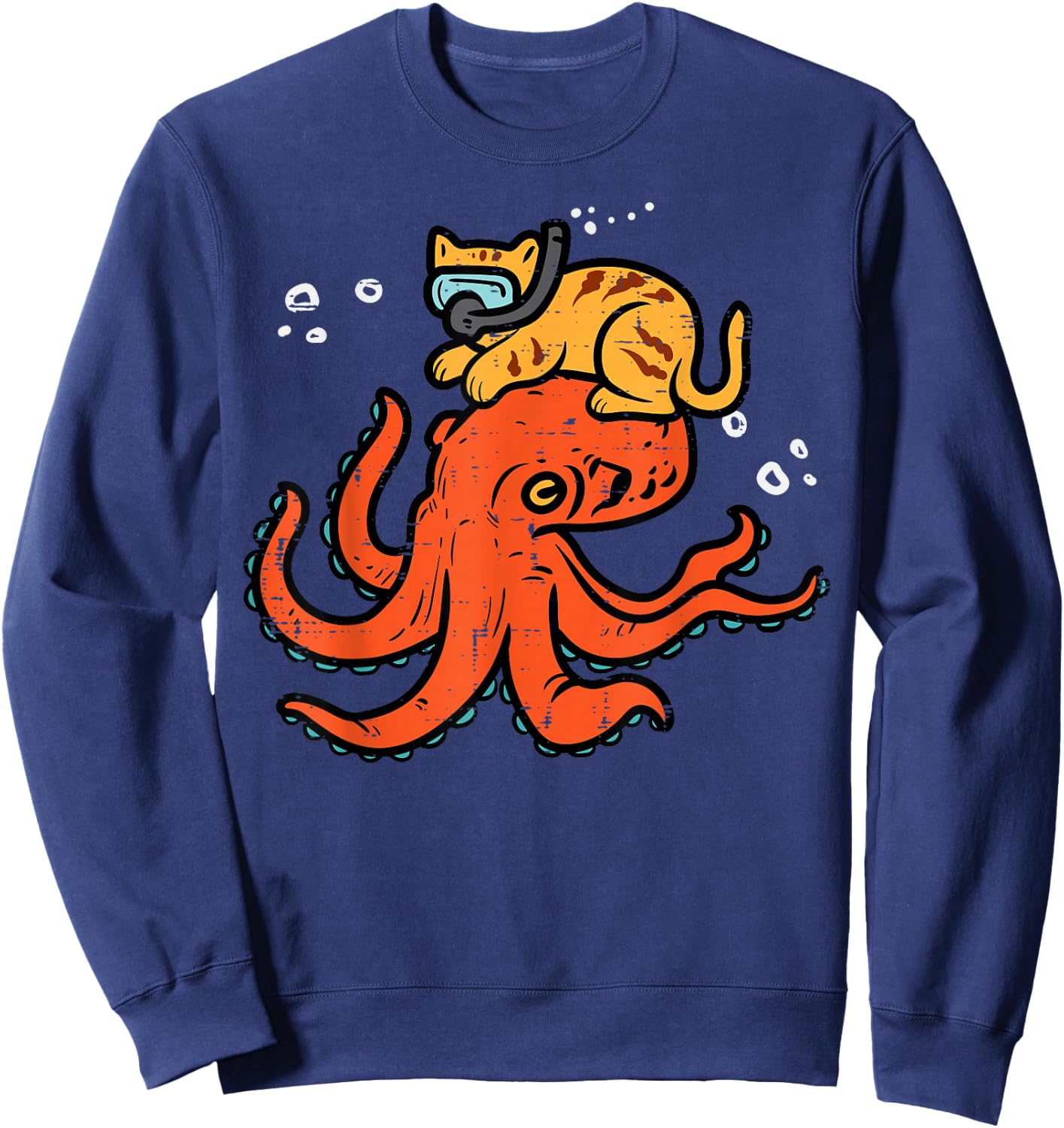 Snorkling Cat On Octopus Cute Kitten Pet Women Girls Kids Sweatshirt - Sweatshirt | Navy