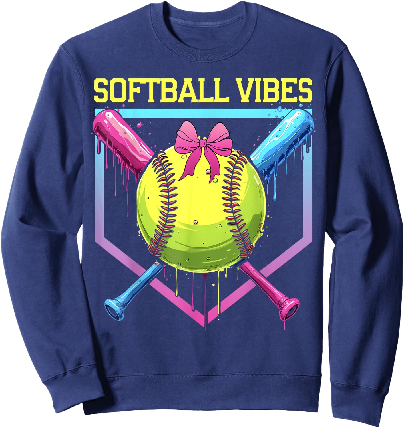 Softball Drip Softball Vibes Coquette Bow Softball Mama Sweatshirt - Sweatshirt | Navy