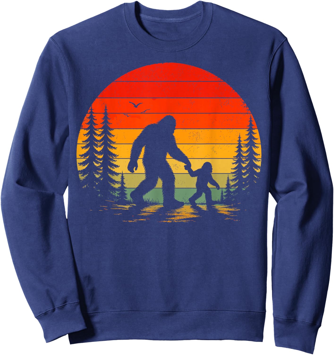 Vintage Bigfoot Dad Father and Son Matching Father's Day Sweatshirt - Sweatshirt | Navy