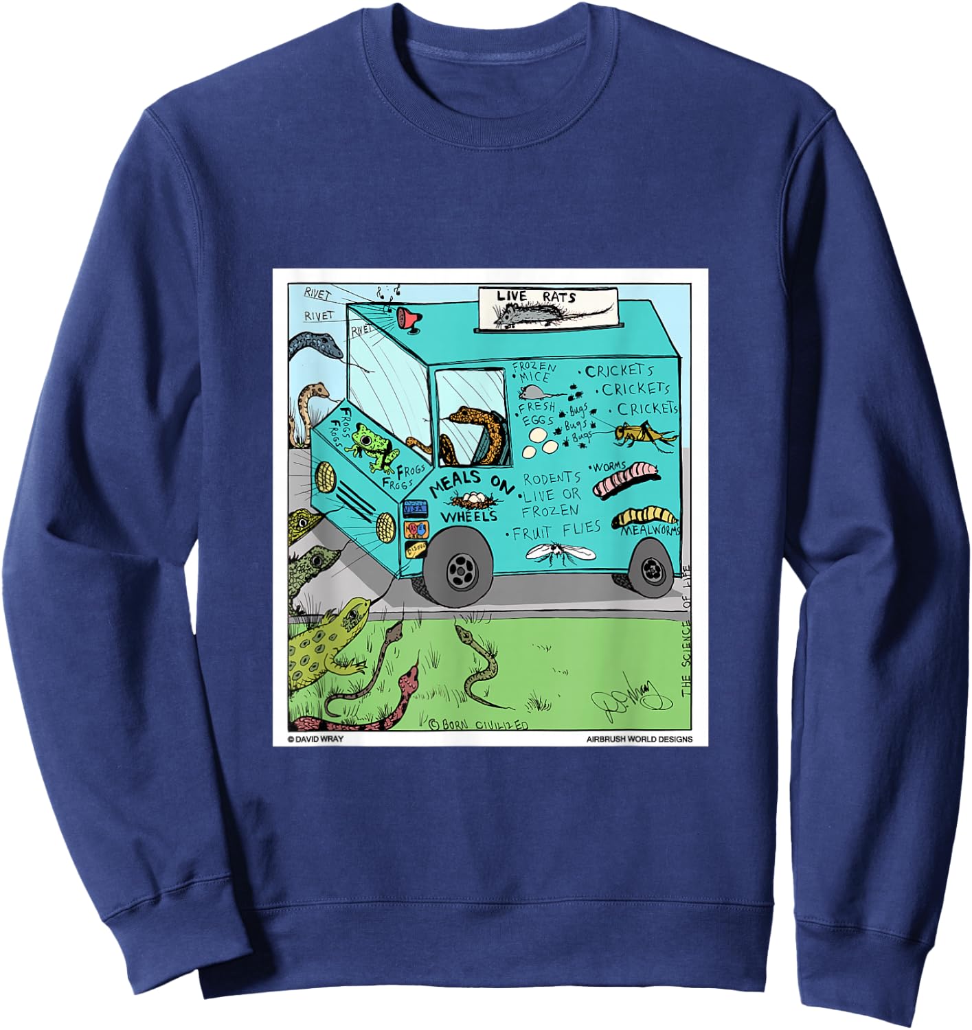 Snakes Lizards Reptile Snacks Food Truck Funny Novelty Gift Sweatshirt - Sweatshirt | Navy