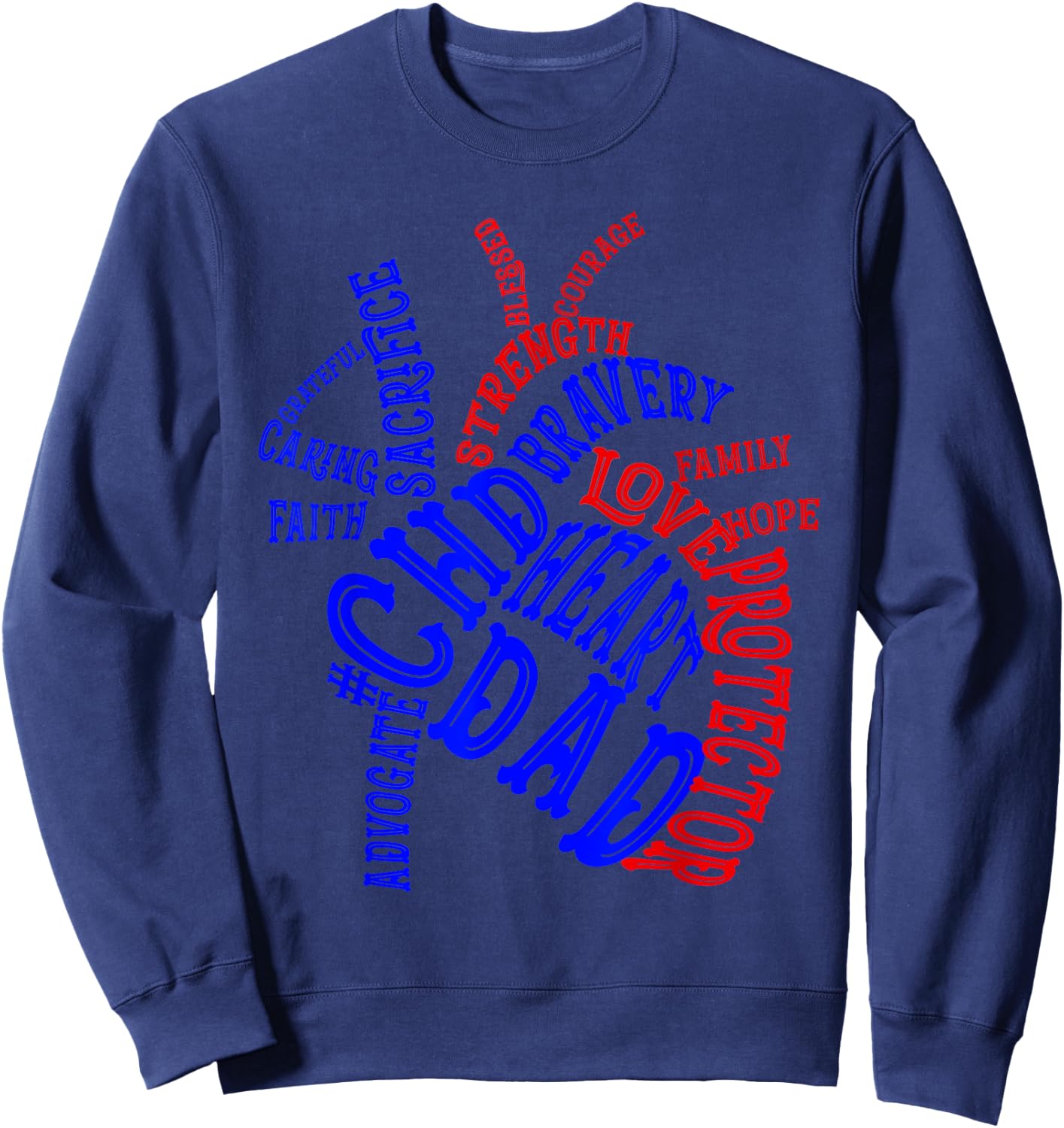 Heart Dad CHD Congenital Heart Defect Awareness Month Ribbon Sweatshirt - Sweatshirt | Navy