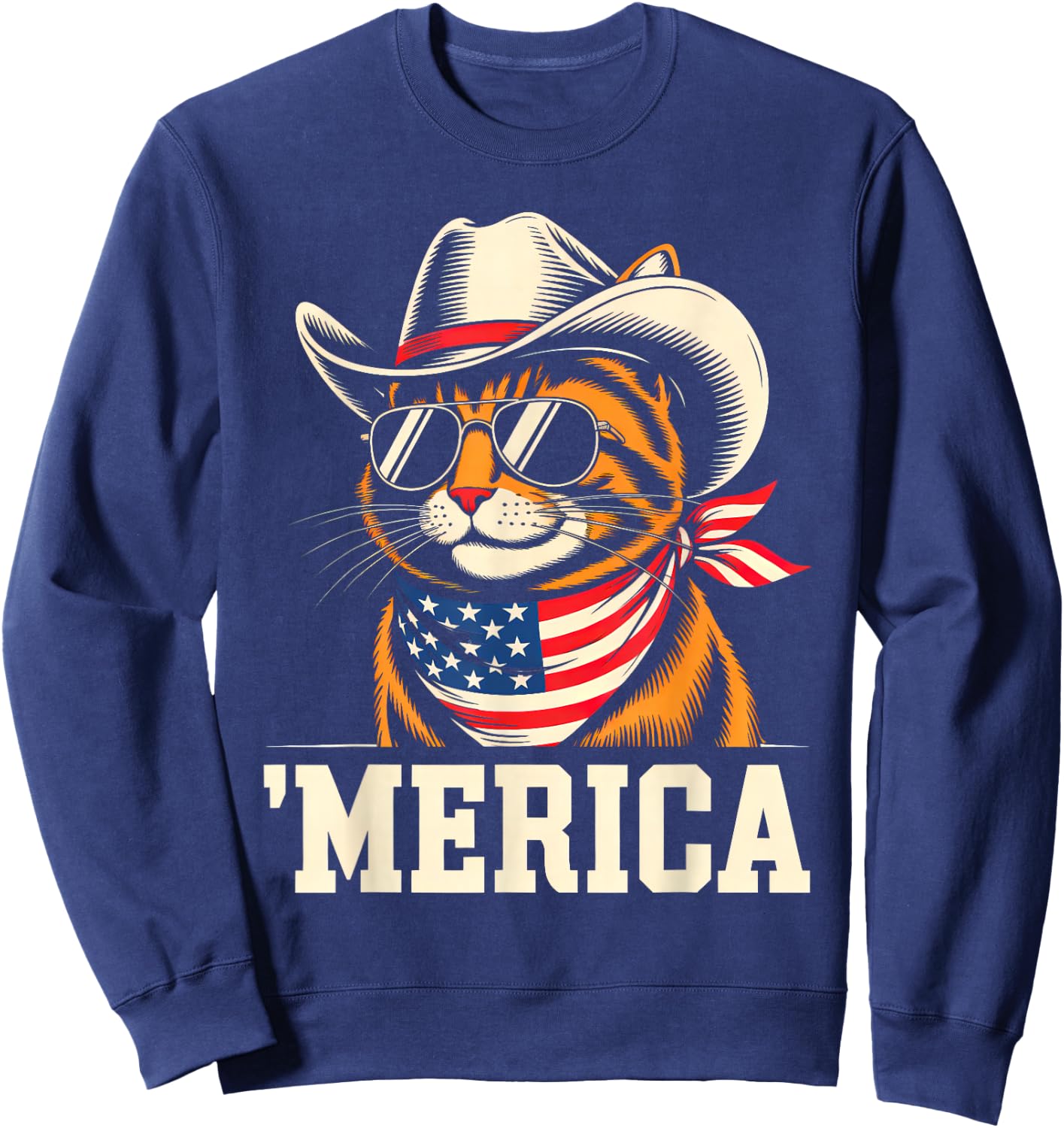 USA 'Merica Cat 4th of July Men Women Kids Funny Patriotic Sweatshirt - Sweatshirt | Navy