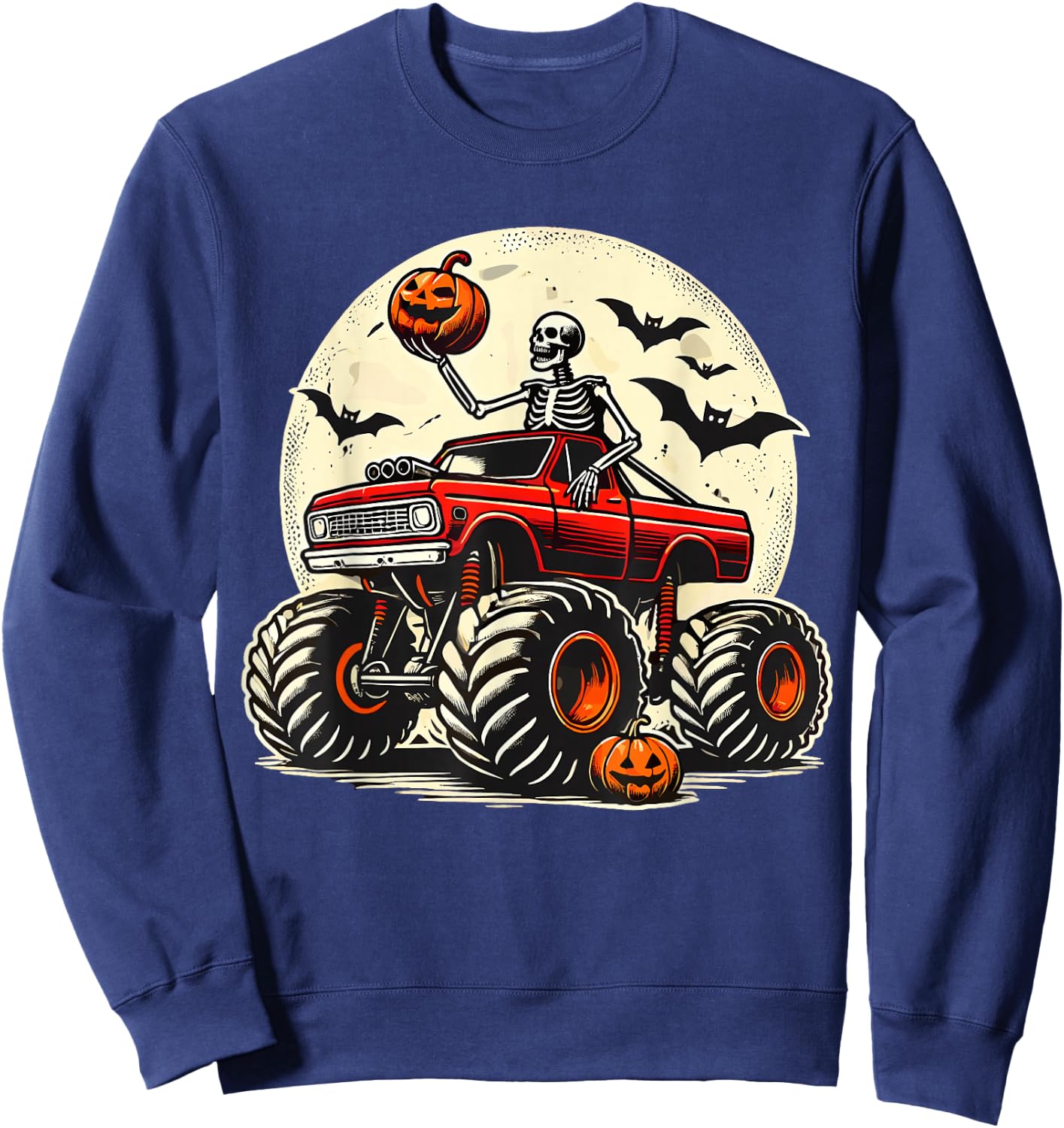Monster Truck Skeleton Halloween Sweatshirt - Sweatshirt | Navy