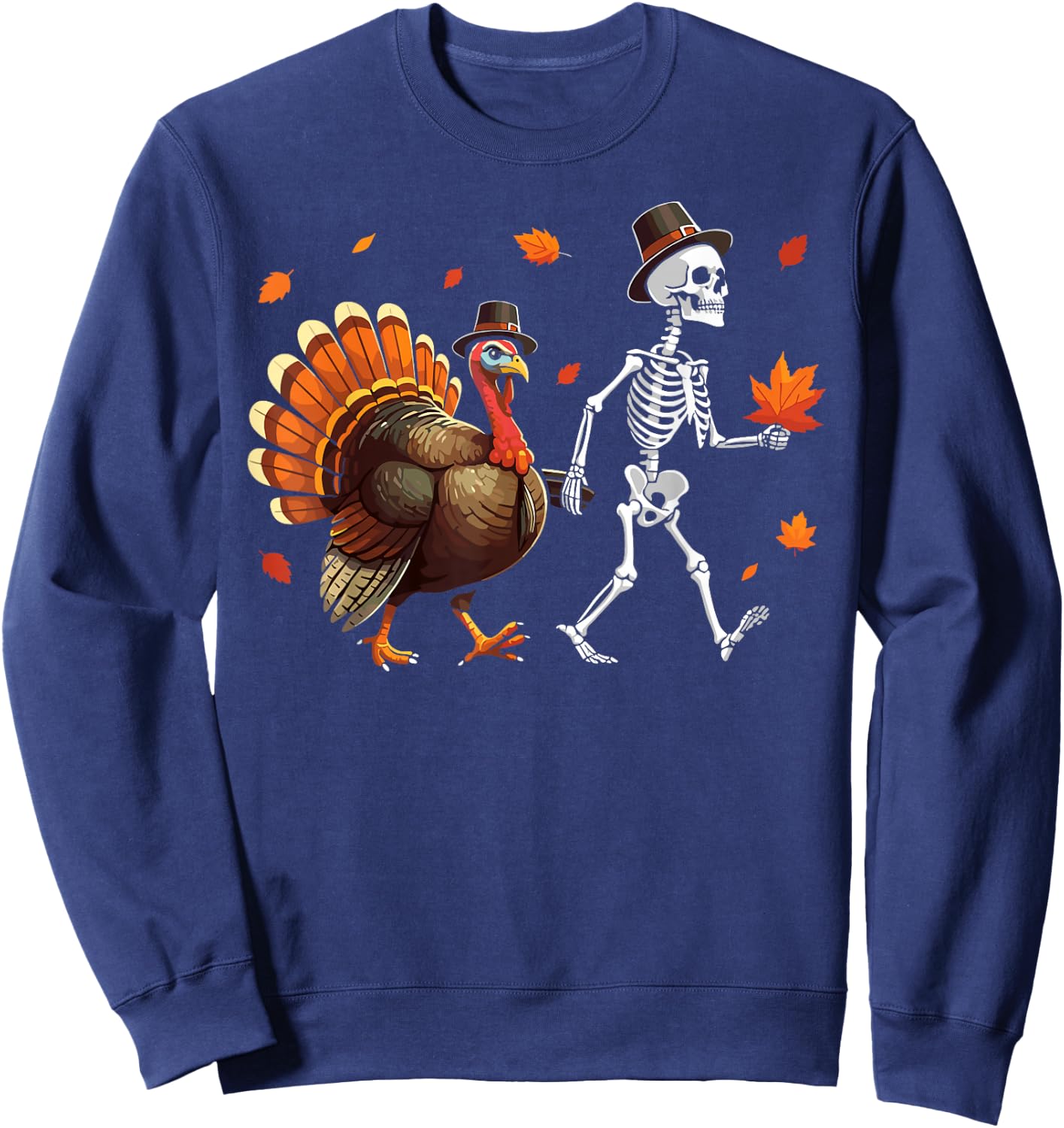 Skeleton Turkey pilgrim thanksgiving pumpkin fall kids Sweatshirt - Sweatshirt | Navy