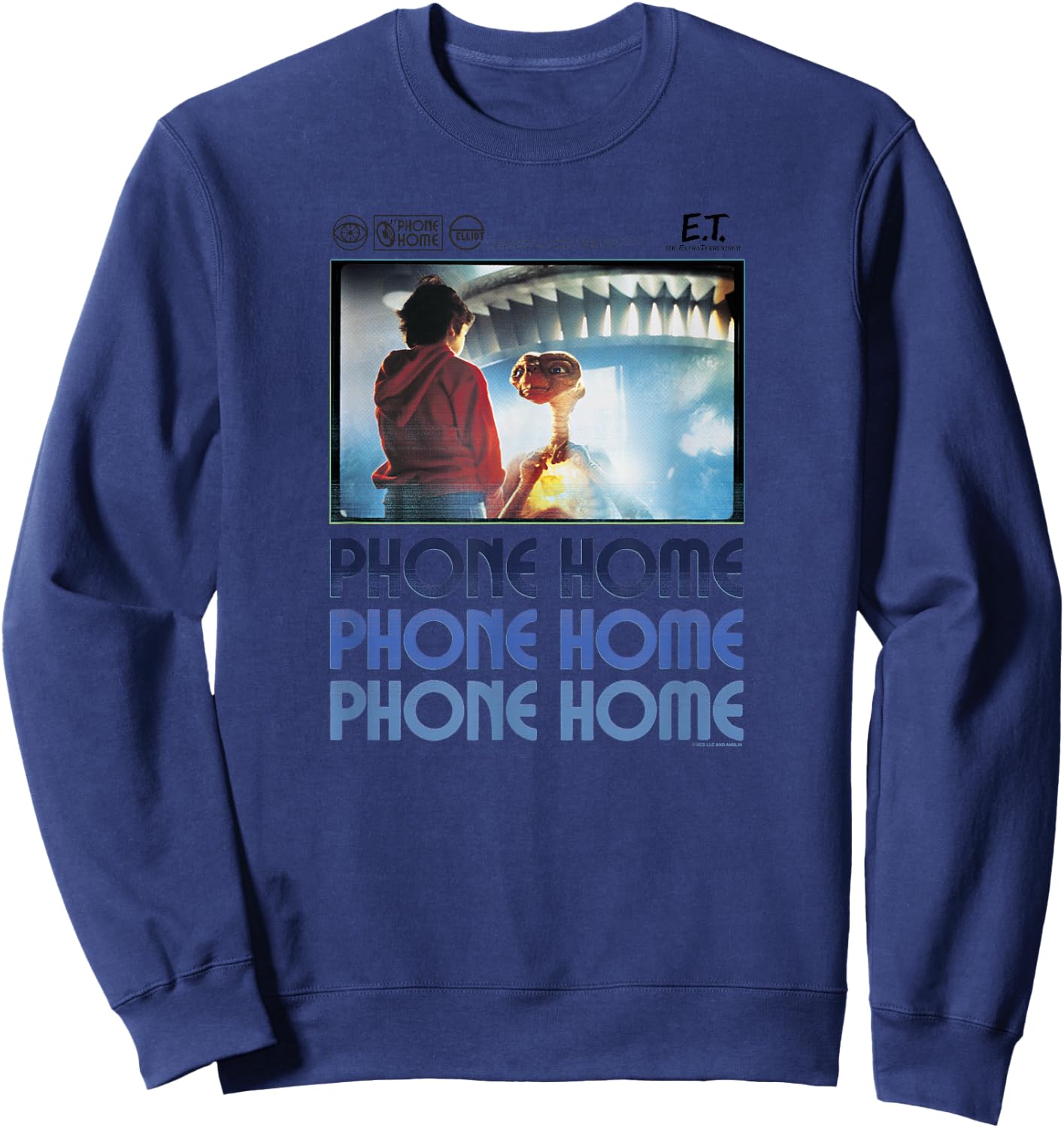 E.T. And Elliott Phone Home Spaceship Poster Sweatshirt - Sweatshirt | Navy