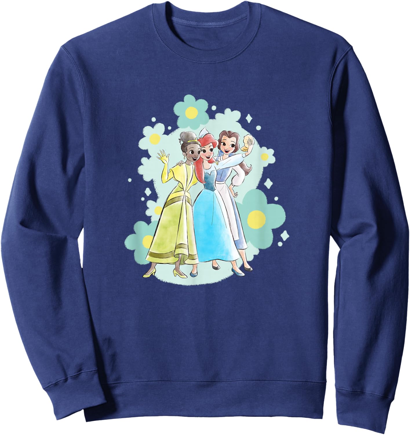 Disney Princess Belle Ariel Tiana Princess Selfie Florals Sweatshirt - Sweatshirt | Navy