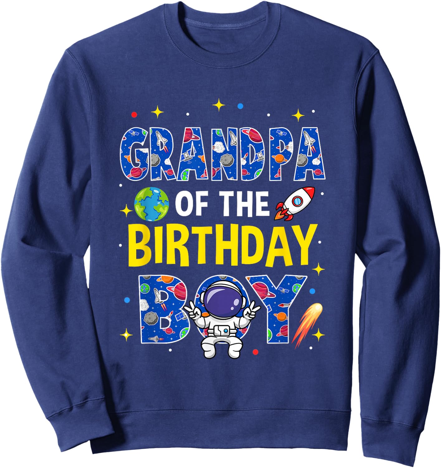 Grandpa of The Birthday Boy Space Astronaut Family Birthday Sweatshirt - Sweatshirt | Navy