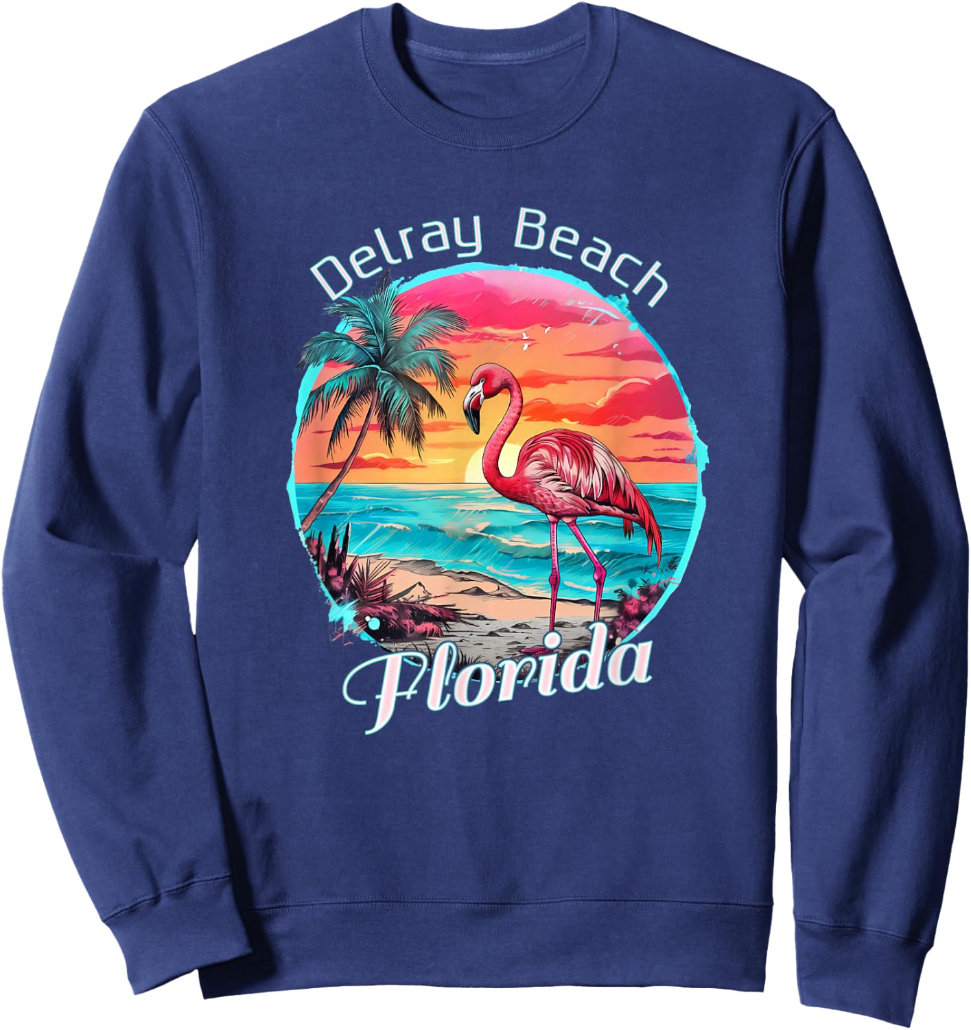Delray Beach Florida Beach Flamingo Tropical Souvenir Sweatshirt - Sweatshirt | Navy