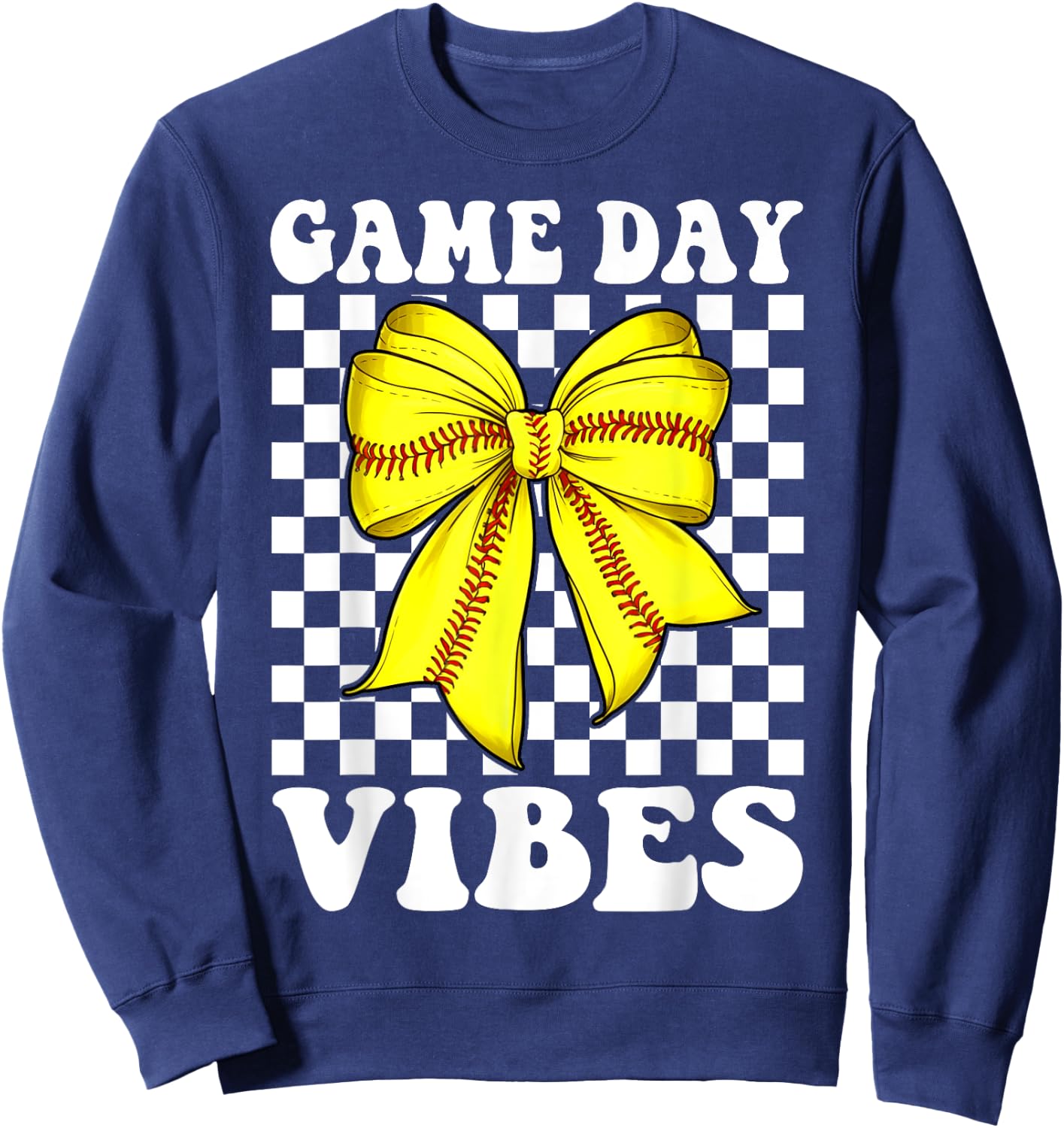 Groovy Softball Game Day Vibes Coquette Bow Girls Women Sweatshirt - Sweatshirt | Navy