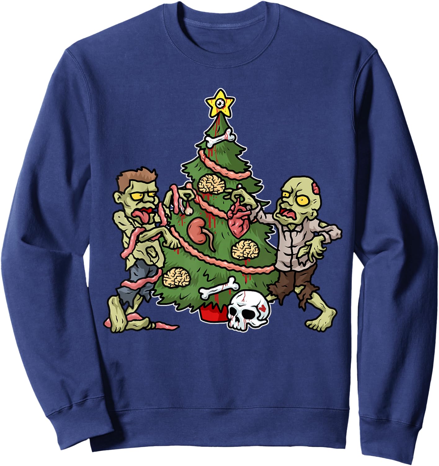 Christmas Zombie Shirt Kids Christmas Tree Gift Men Zombies Sweatshirt - Sweatshirt | Navy
