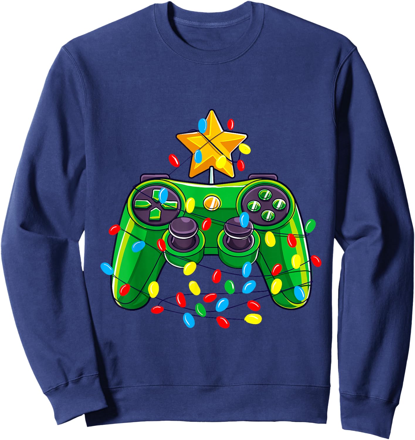 Video Game Controller Christmas Tree Lights Gamer Boys Kids Sweatshirt - Sweatshirt | Navy