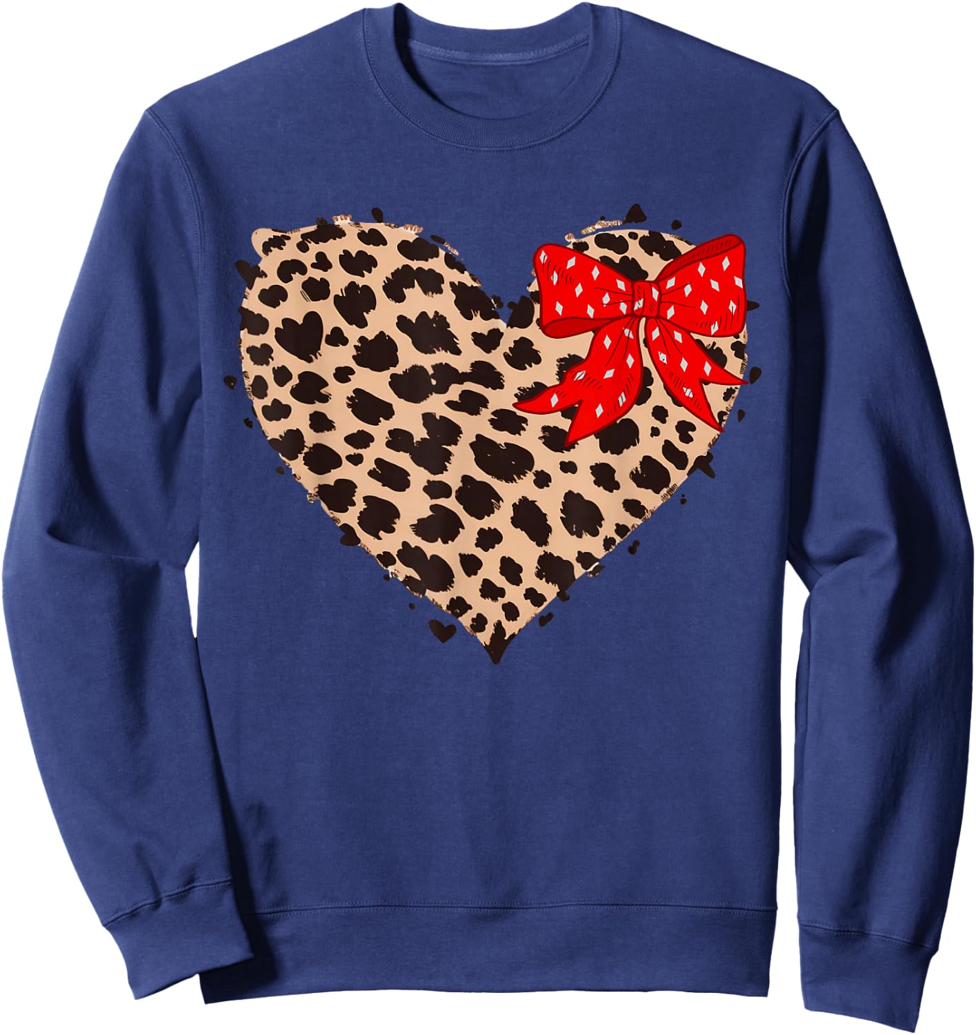 Cheetah Leopard Heart Girls Animal Print Pink Ribbon Red Sweatshirt - Sweatshirt | Navy