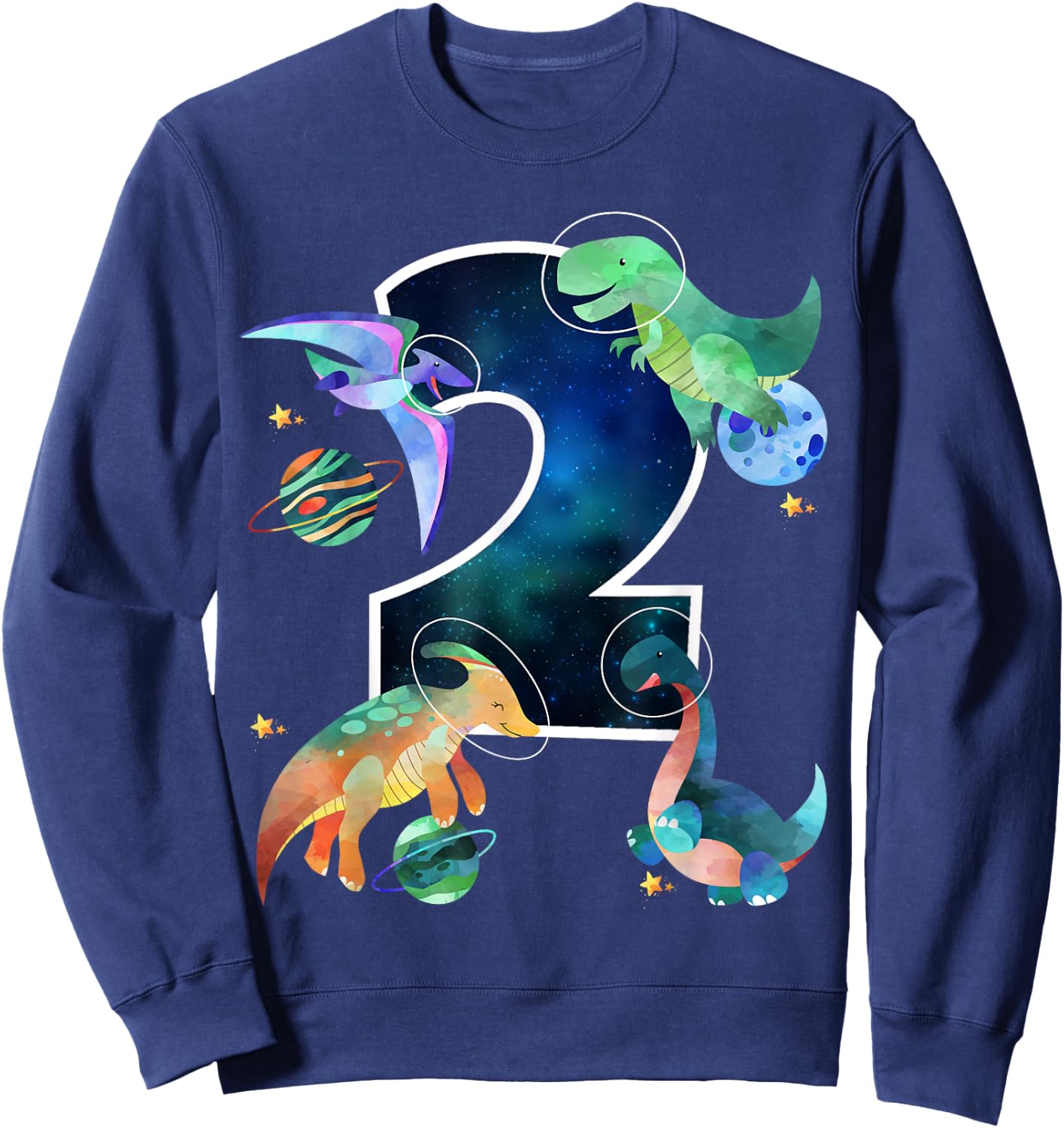 Kids Astronaut Outer Space Dinosaurs 2nd Birthday Boy Gift Sweatshirt - Sweatshirt | Navy