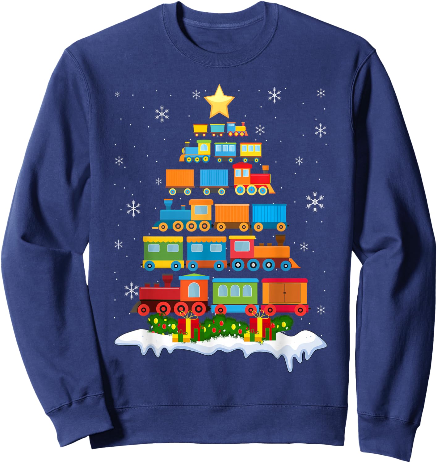Train Lover Xmas Tree Santa Christmas Train Sweatshirt - Sweatshirt | Navy
