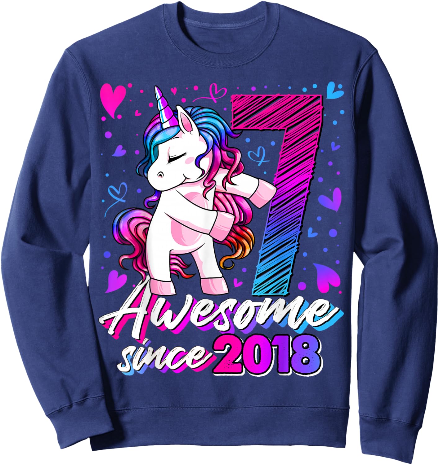 7 Year Old Unicorn Gifts For Girls 7th Birthday Girl Party Sweatshirt - Sweatshirt | Navy