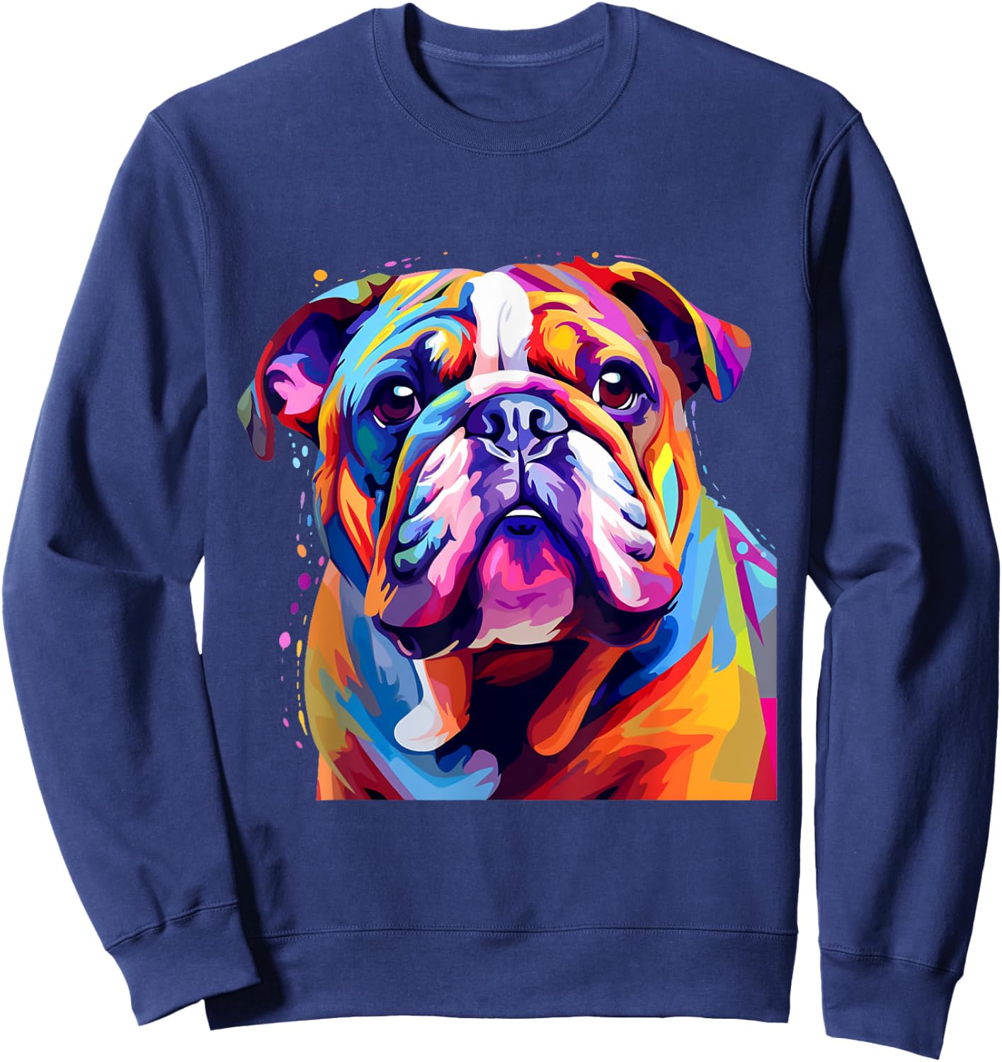 Cool Colorful Bulldog Portrait Graphic Sweatshirt - Sweatshirt | Navy