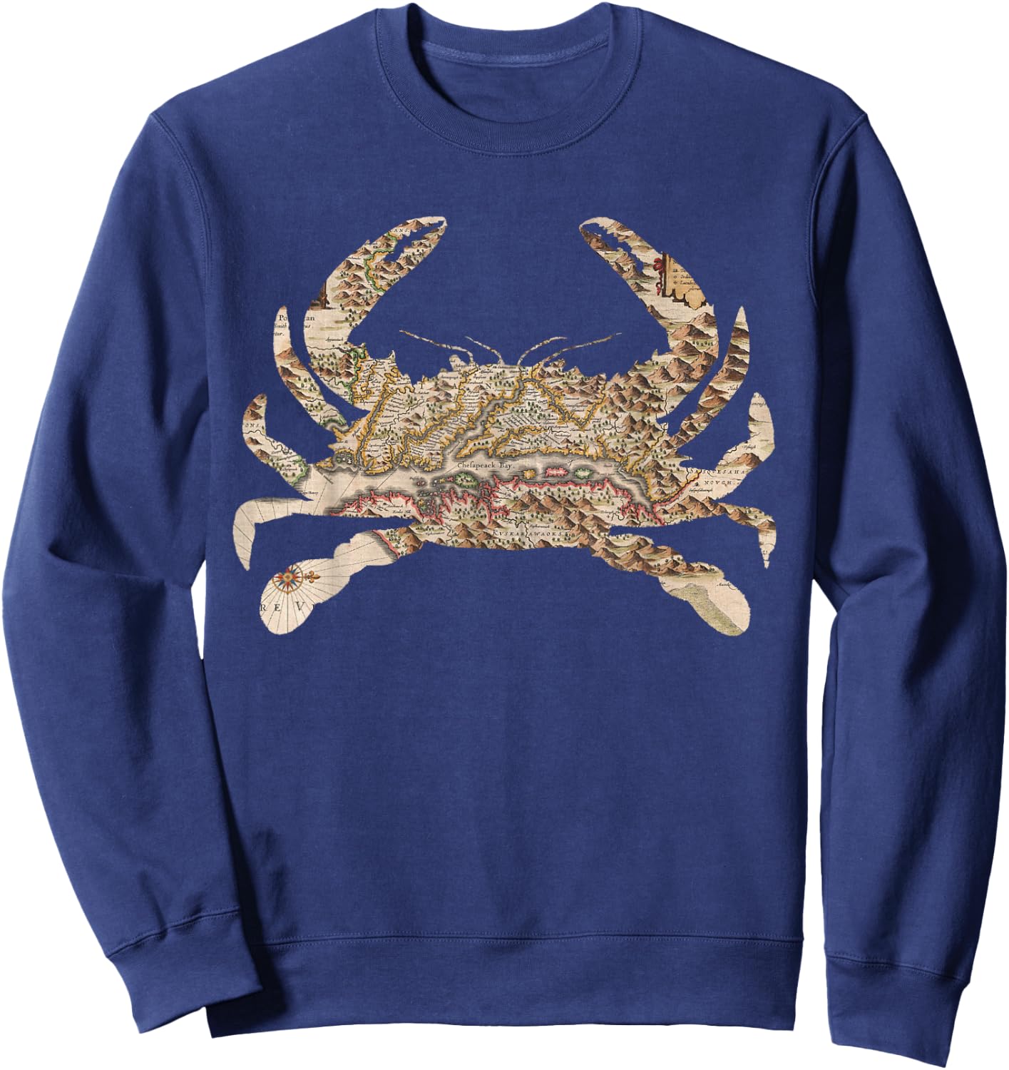 Chesapeake Bay Map (1630) Blue Crab Silhouette Sweatshirt - Sweatshirt | Navy