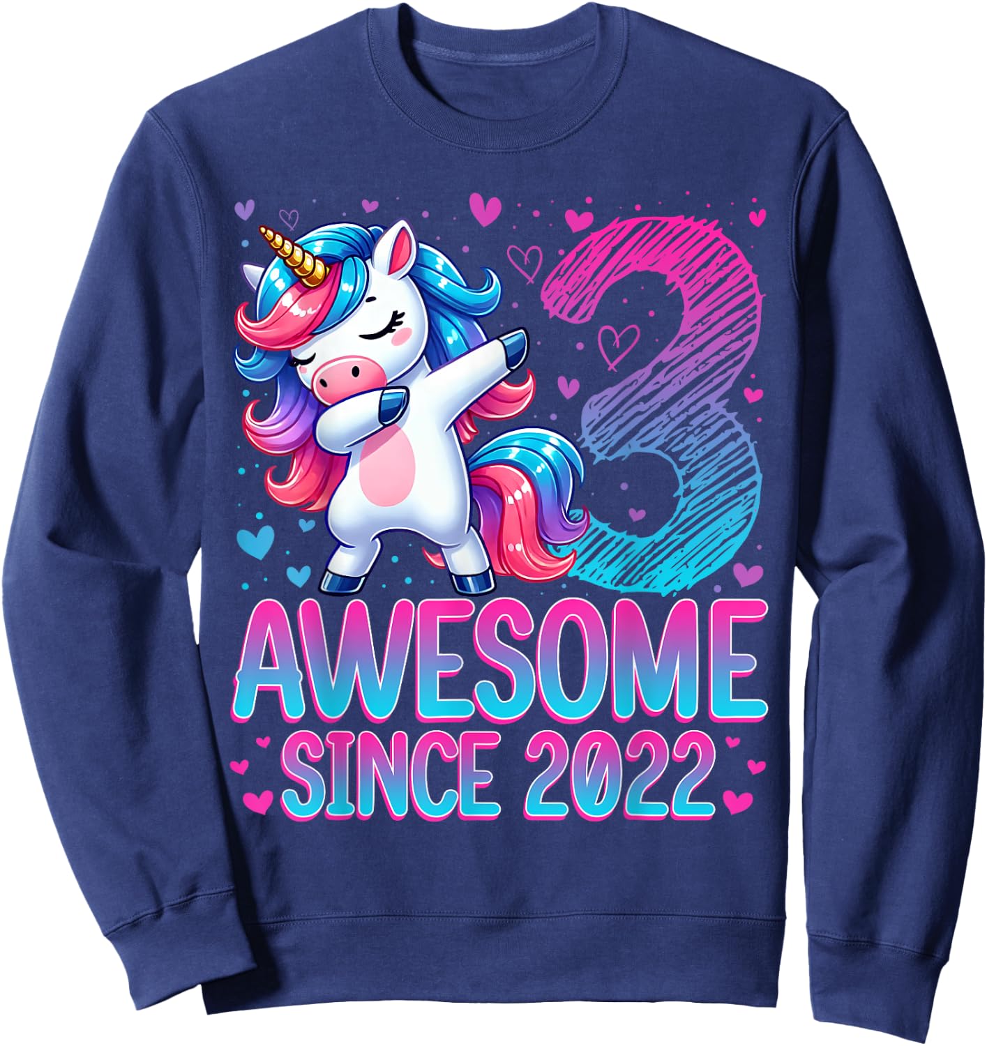 Awesome Since 2022 Unicorn 3rd Birthday 3 Years Old Girl Sweatshirt - Sweatshirt | Navy