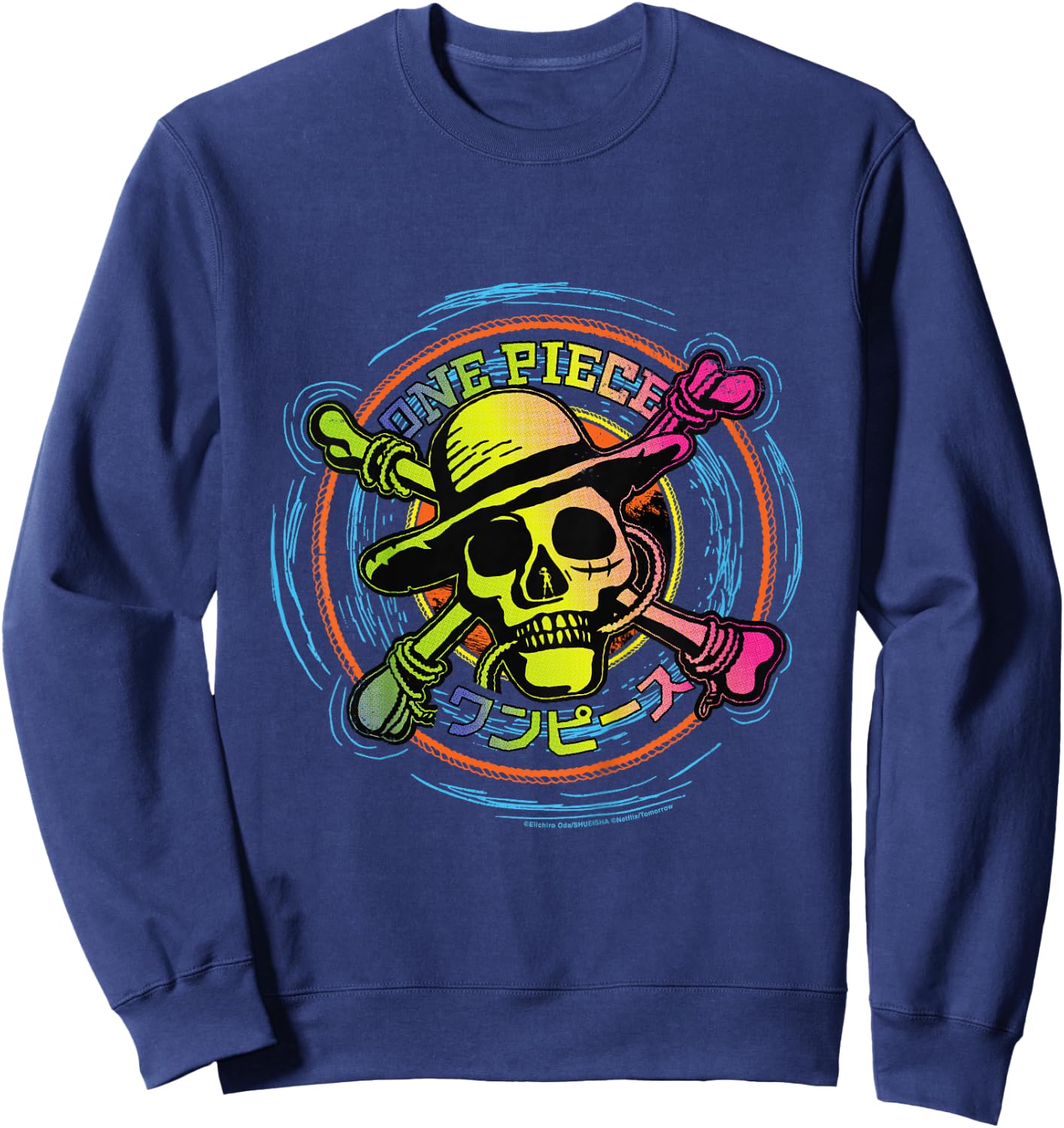 Children's One Piece Anime Straw Hat Pirates Color Logo Kanji Kids , Black, 2 Sweatshirt - Sweatshirt | Navy
