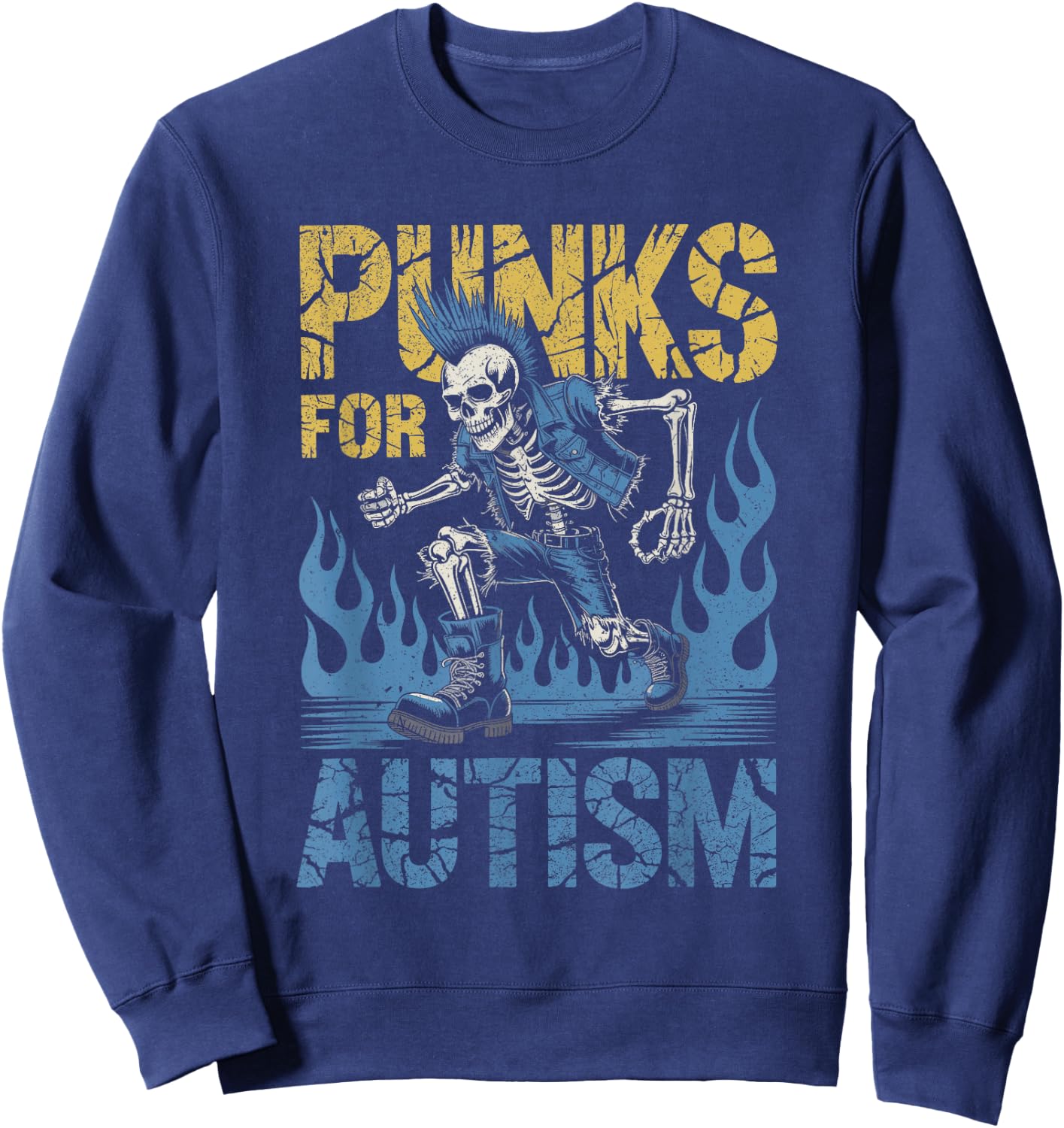 Punks for Autism Skeleton Mohawk Boots Sensibilisation aux Flammes Sweatshirt - Sweatshirt | Navy