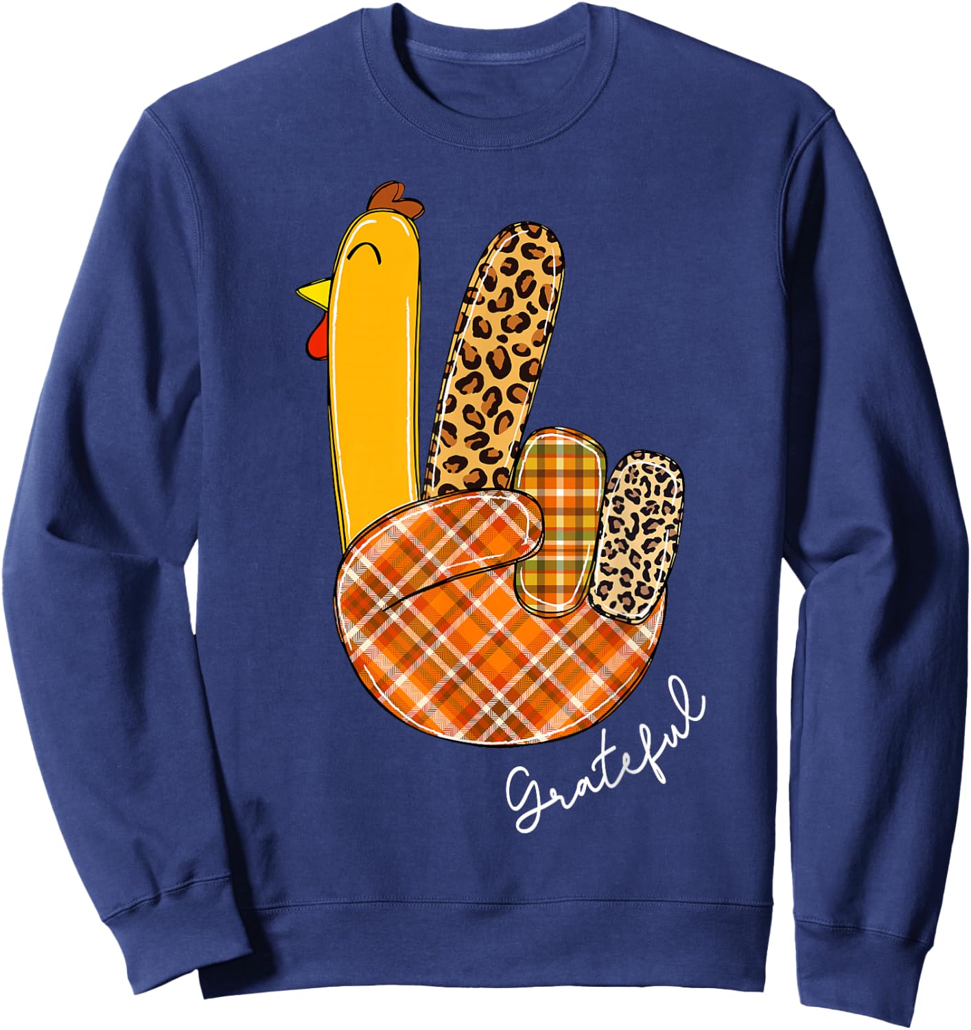 Peace Sign Turkey Hand Cool Thanksgiving Hippie Men Women Sweatshirt - Sweatshirt | Navy