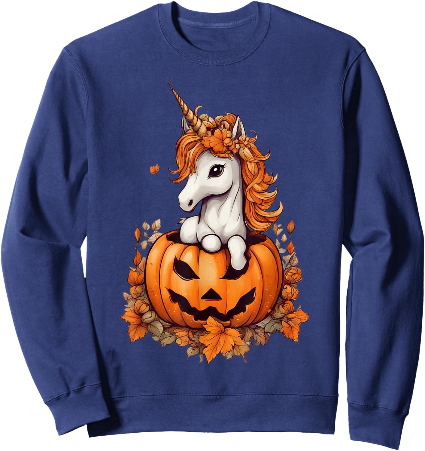 Cute Halloween Anime Kawaii Unicorn Pumpkin Girls Sweatshirt - Sweatshirt | Navy