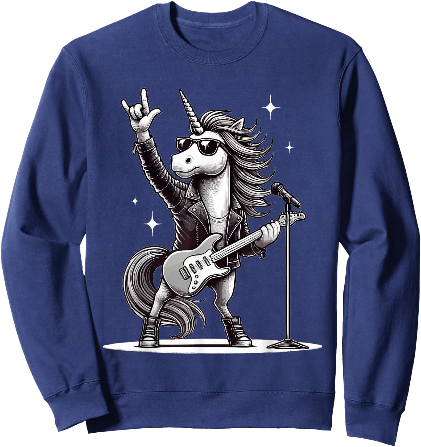 Rock Music & Heavy Metal, Rocker, Guitar, Unicorn, Rock Hand Sweatshirt - Sweatshirt | Navy