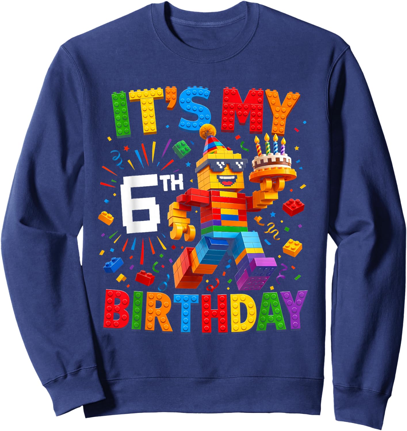 It's My 6th Birthday Building Brick 6 Years Old Boys Kids Sweatshirt - Sweatshirt | Navy
