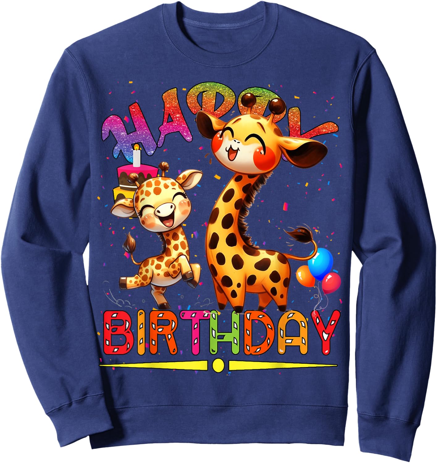 giraffe Birthday Kids Happy Birthday giraffe Sweatshirt - Sweatshirt | Navy