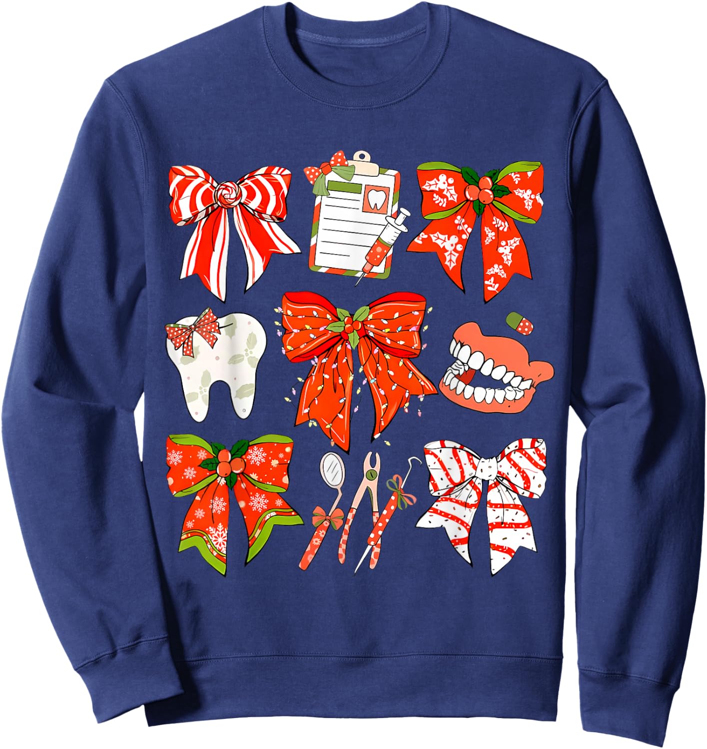 Coquette Bow Dental Christmas Dentist Dental Hygienist Sweatshirt - Sweatshirt | Navy