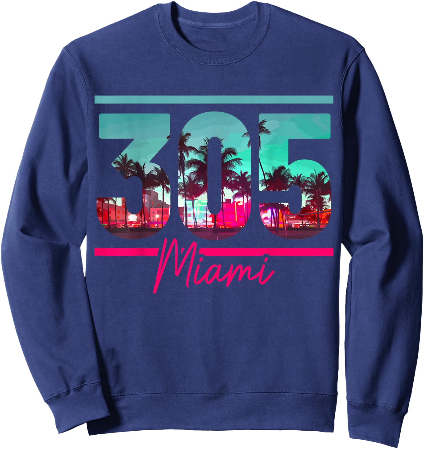 Miami 305 Vorwahl Florida Vintage Palmen Pride Retro Sweatshirt - Sweatshirt | Navy