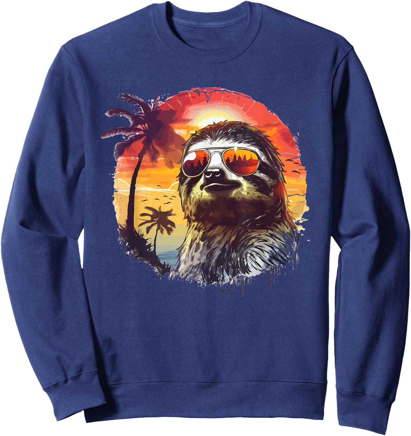 Cool sloth with sunglasses retro sun summer Men Women Girls Kids Sweatshirt - Sweatshirt | Navy