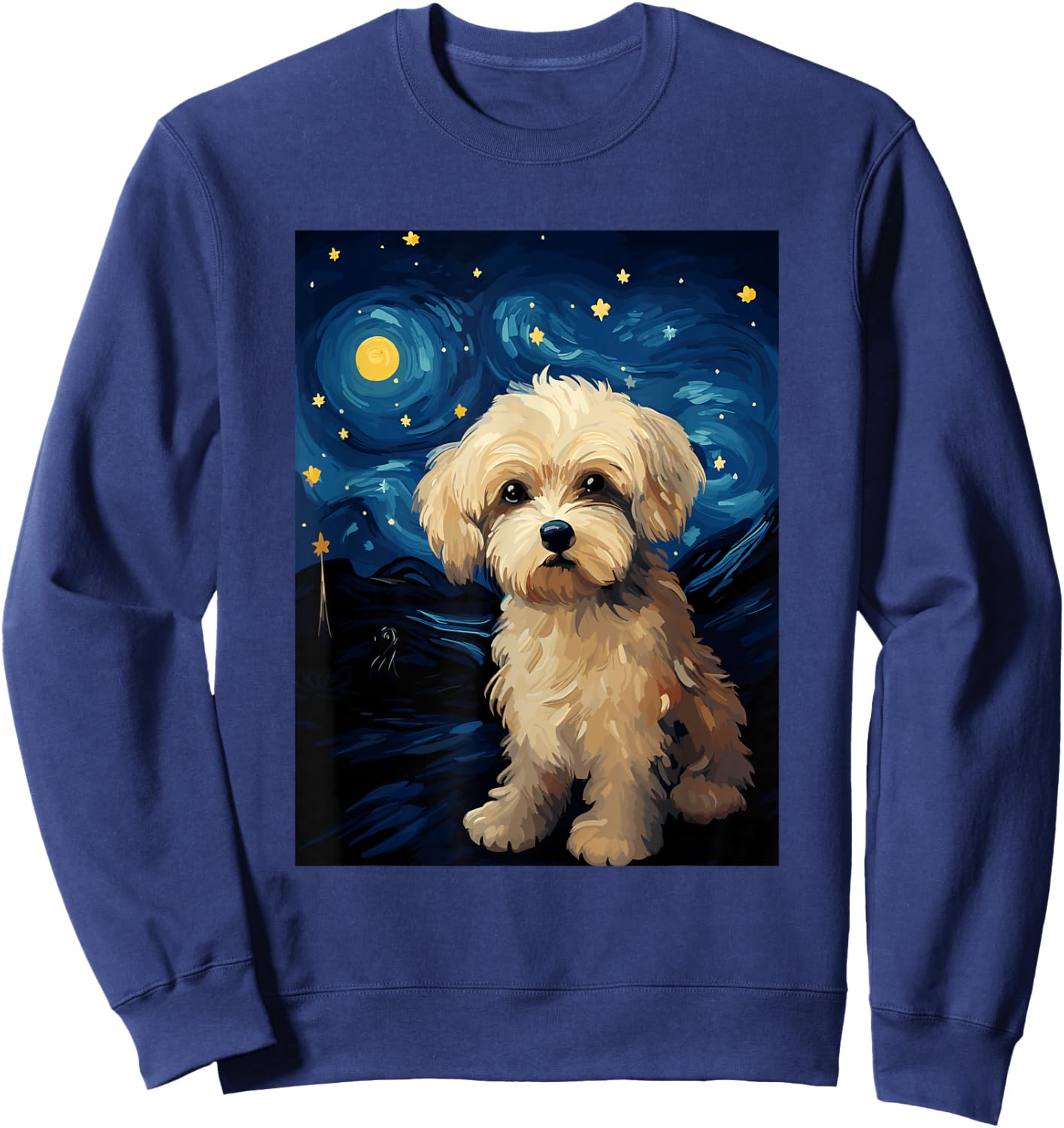 Maltipoo Dog Starry Night Van Gogh Art Lover Sweatshirt - Sweatshirt | Navy