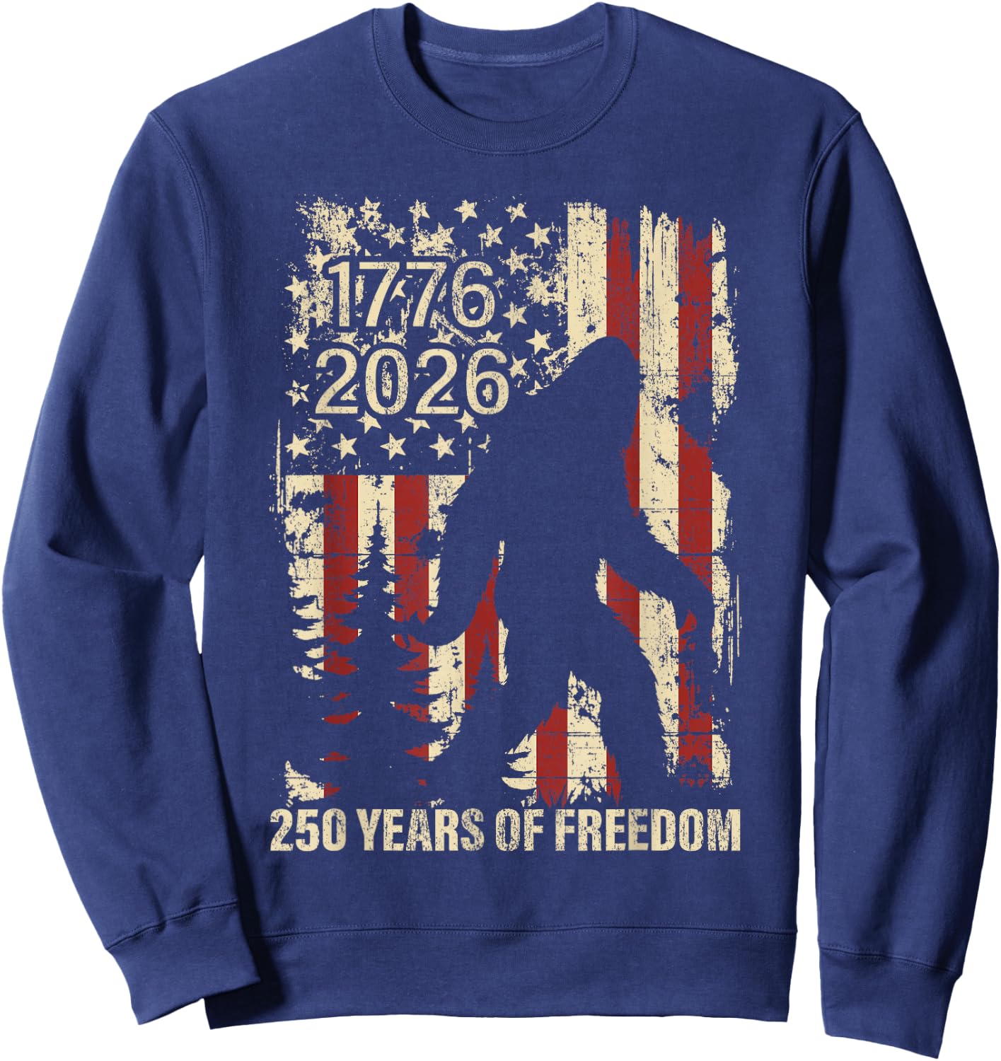 Big Foot Bigfoot Sasquatch American Flag Patriotic 4th July Sweatshirt - Sweatshirt | Navy
