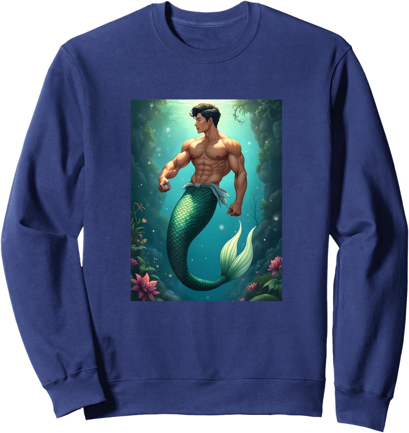 LGBTQ Transgender Gay Muscle Daddy Asian Mermaid Gay Merman Sweatshirt - Sweatshirt | Navy