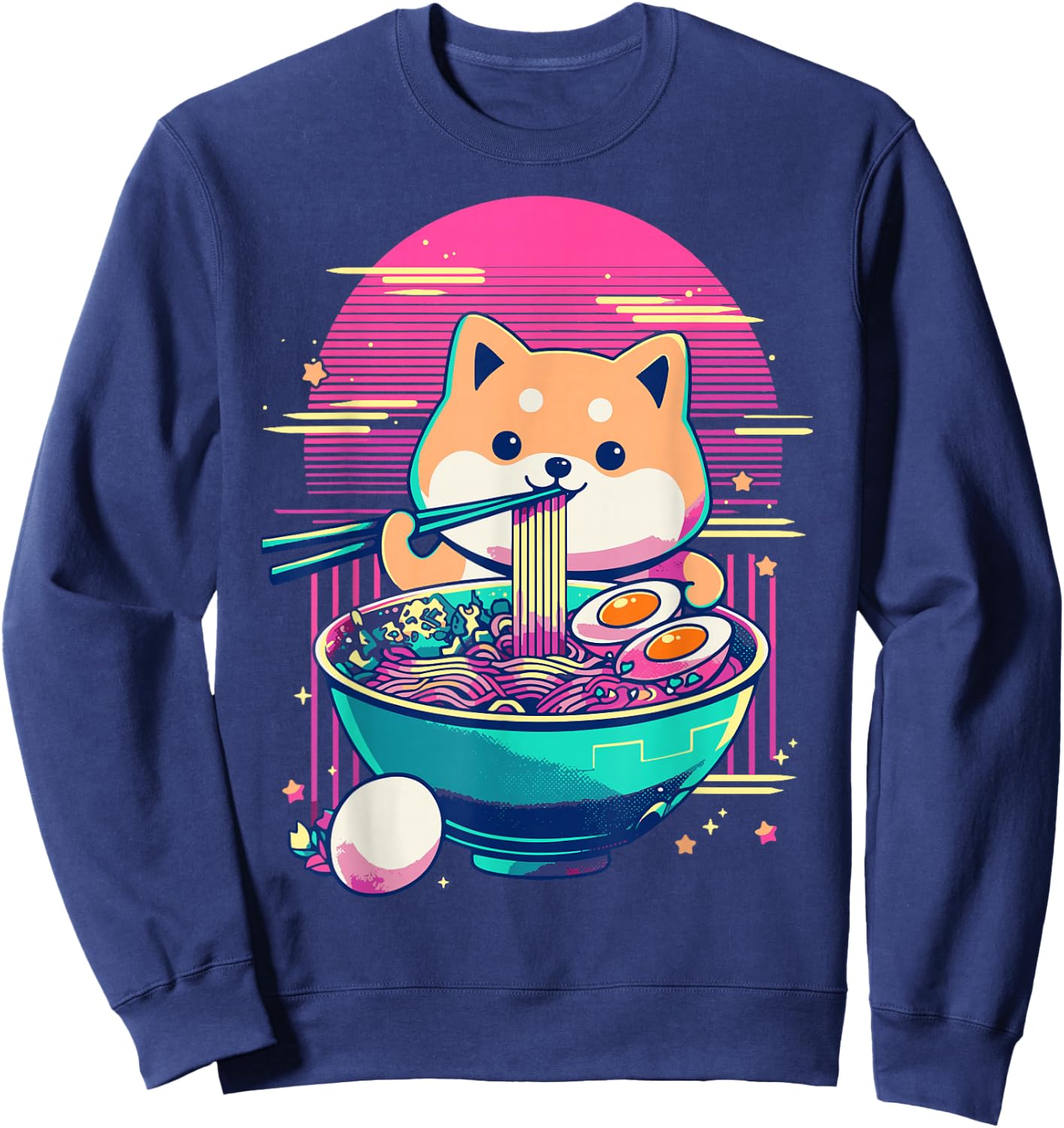 Anime Shiba Inu Eating Ramen Japanese Ramen Japan Sweatshirt - Sweatshirt | Navy