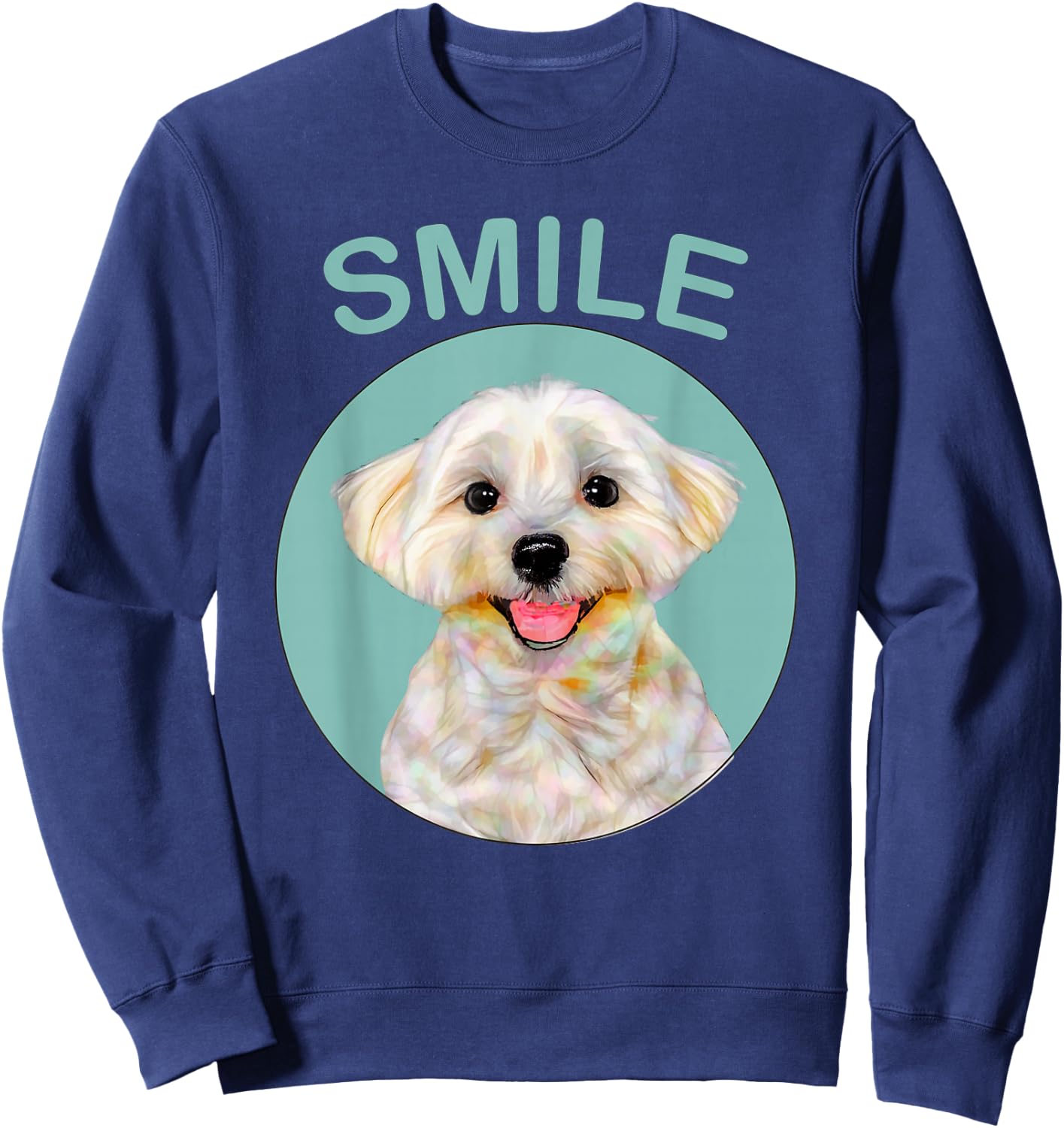 Funny Dog Shirt - Smiling Maltese Women Kids Sweatshirt - Sweatshirt | Navy