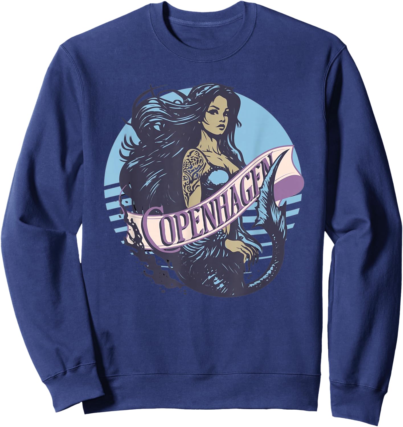 Retro Vintage African American Mermaid Copenhagen Mermaid Sweatshirt - Sweatshirt | Navy