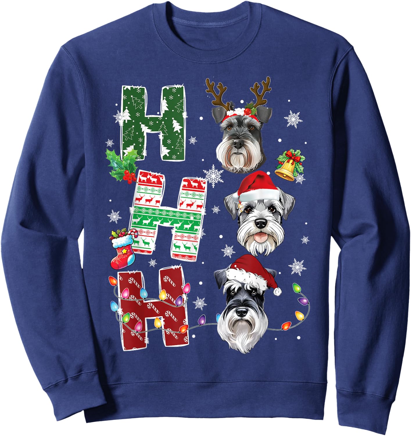 Ho Ho Ho Miniature Schnauzer Christmas Dogs Costume Pajamas Sweatshirt - Sweatshirt | Navy