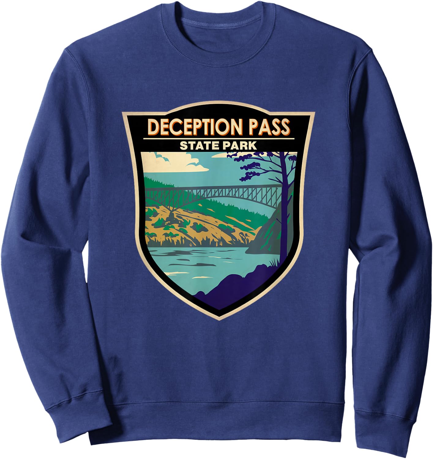 Deception Pass State Park Bridge Washington Vintage Sweatshirt - Sweatshirt | Navy